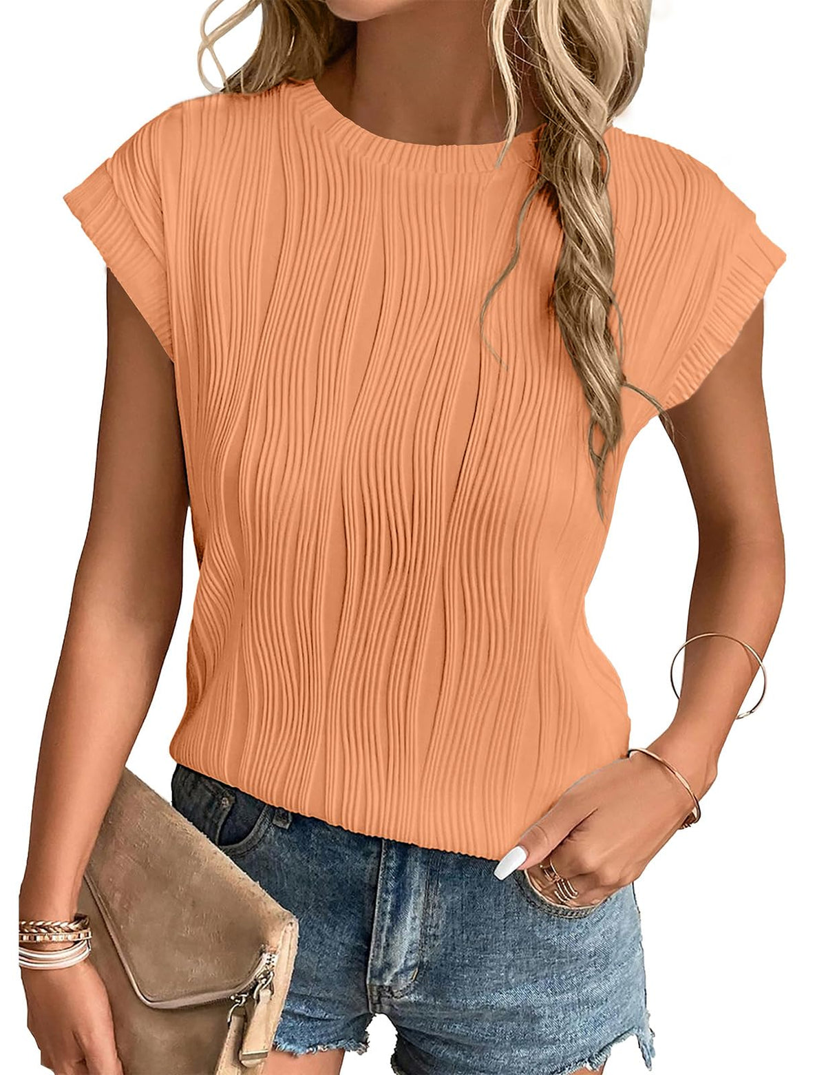 Gemulate Short Sleeve Tops Casual T Shirts Round Neck Blouse