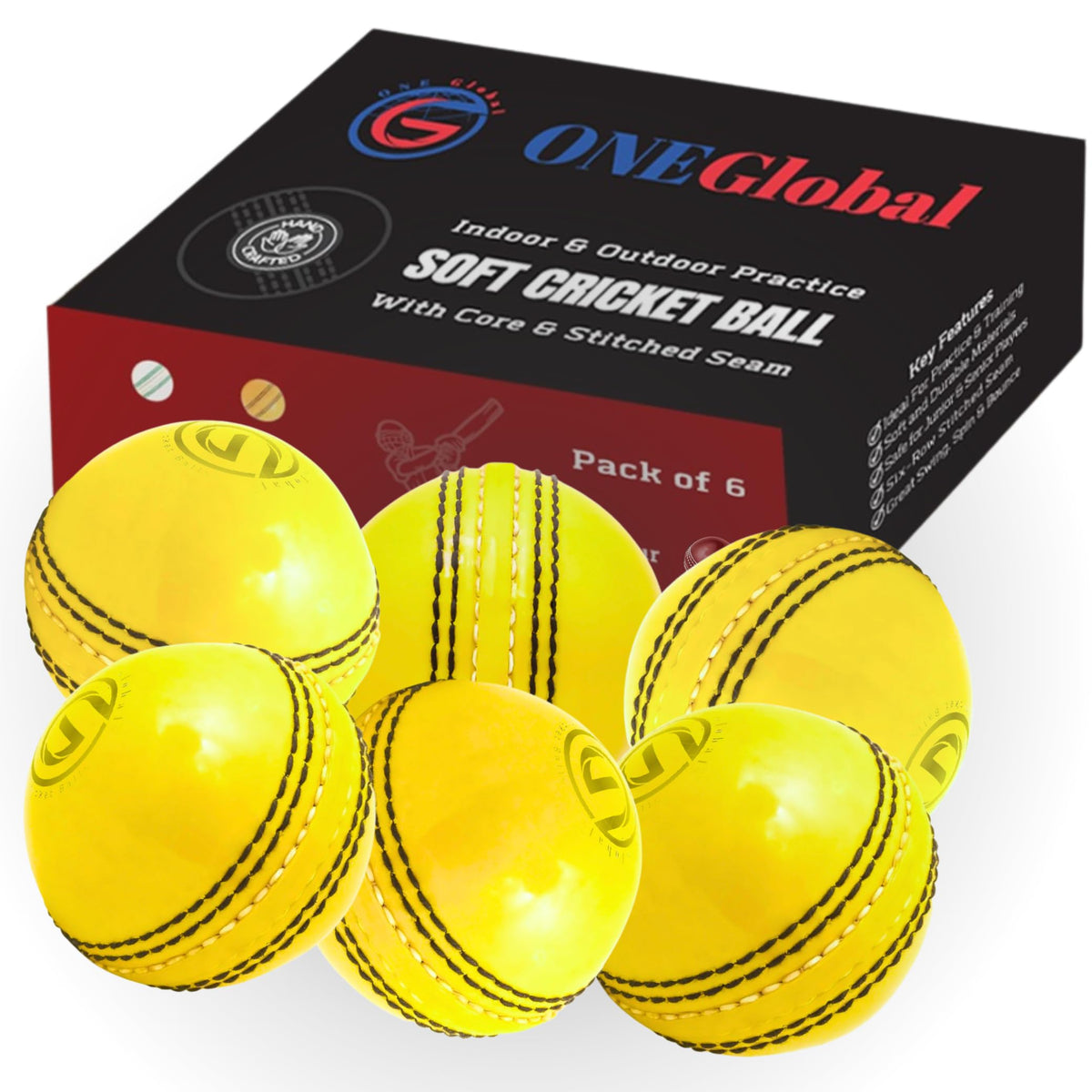 Incrediball Soft Practice Cricket Ball | Outdoor & Indoor Rubber Cricket Ball With Core & Stitched Seam | For Practice, Training & Family Fun | Senior & Junior Size