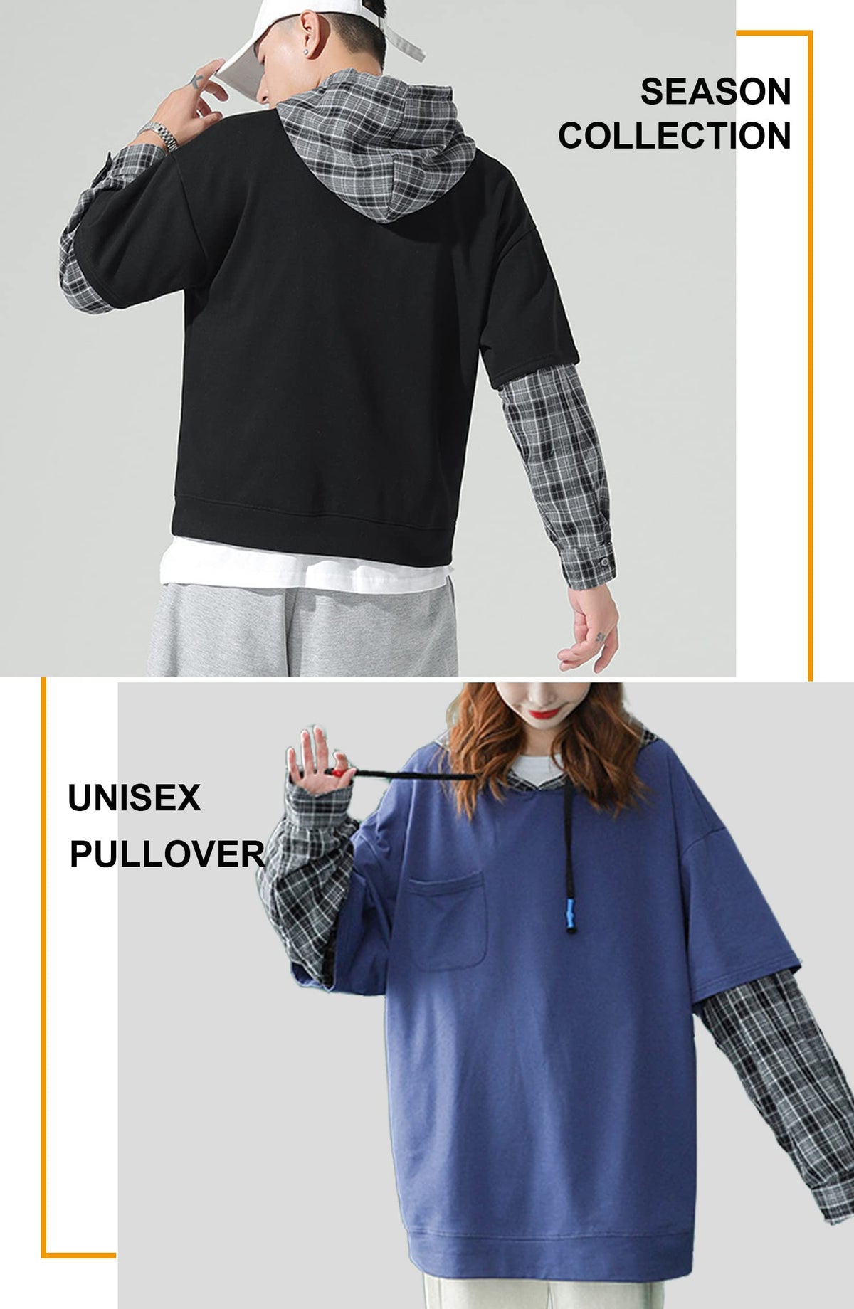 Moshtashio Men's Hoodie Colorblock Pullover Sweatshirt with Design Hip Hop