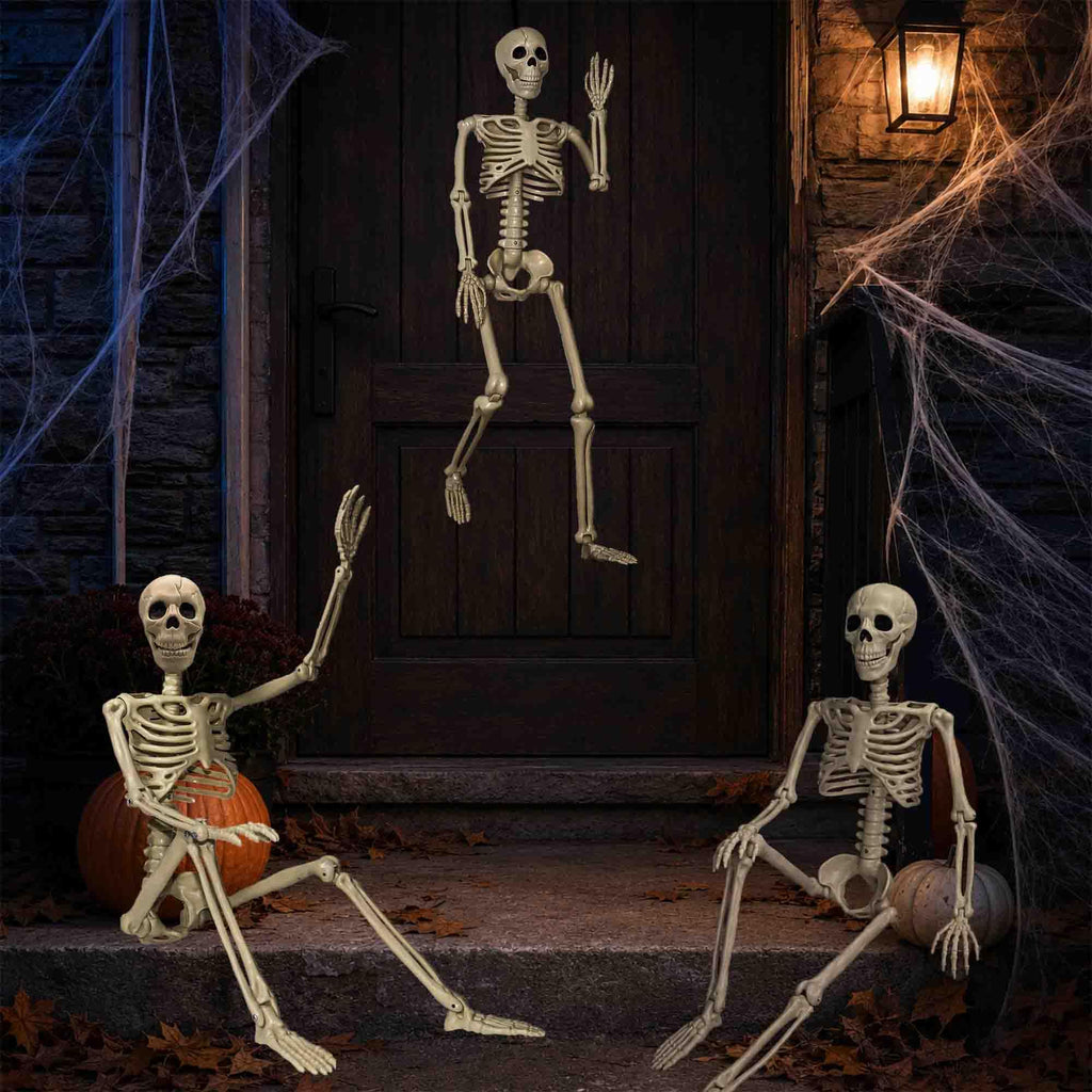 2 Pack 36"Halloween Skeleton - 3 ft Life Size Human Skeleton with Full Body Posable Joints Plastic Skeleton for Halloween Skeletons Decor Yard Patio Lawn Garden Skeleton Props Spooky Party Decoration