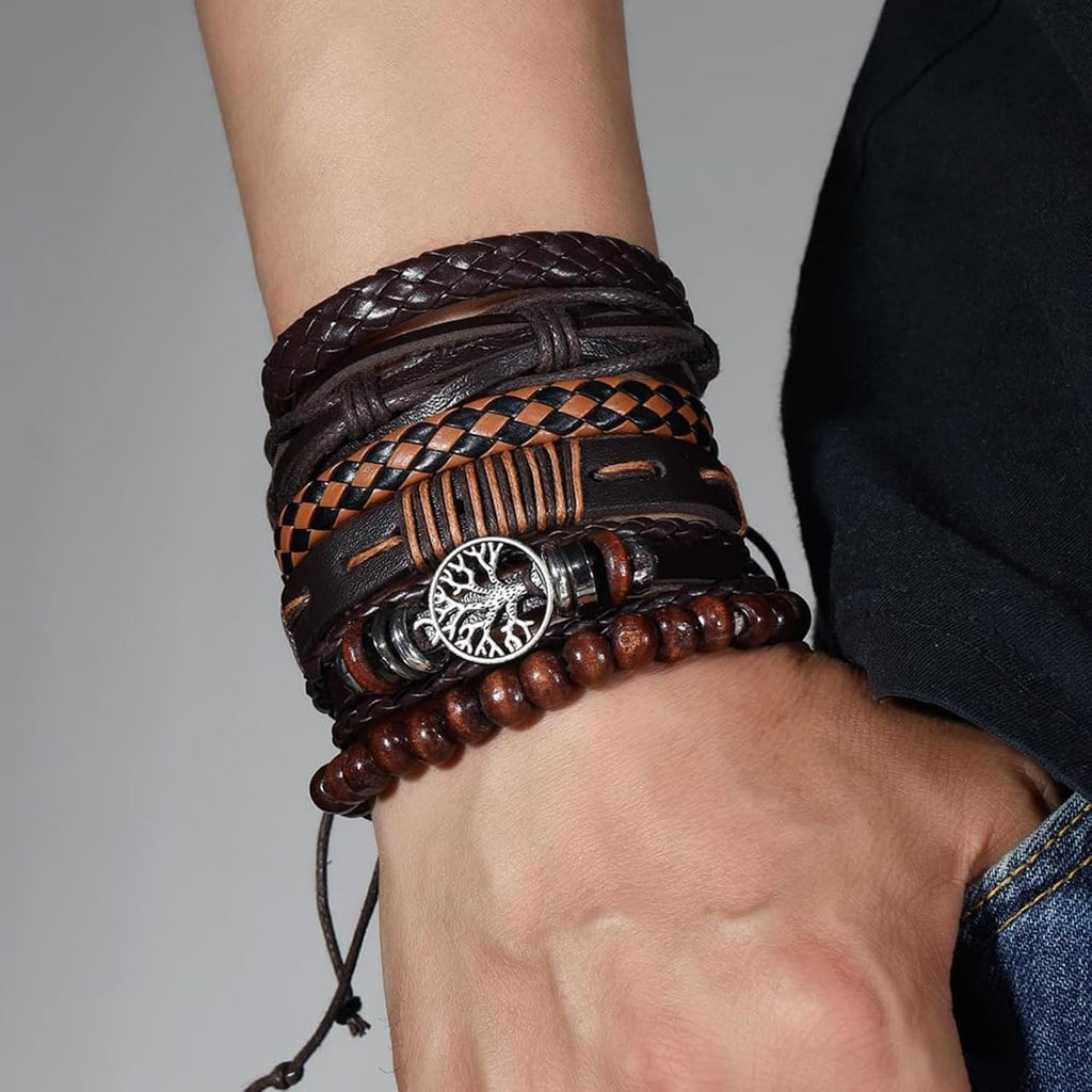 Leather Bracelet for Men and Women - Brown Braided Leather Bracelet, Men's Leather Bracelet Adjustable Fashion Accessory Gift, 1, Polyurethane, No Gemstones