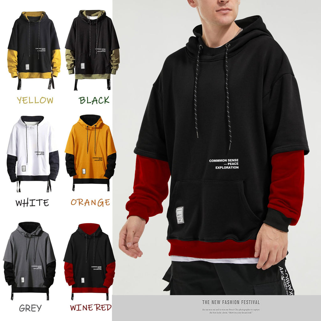 Moshtashio Men's Hoodie Colorblock Pullover Sweatshirt with Design Hip Hop