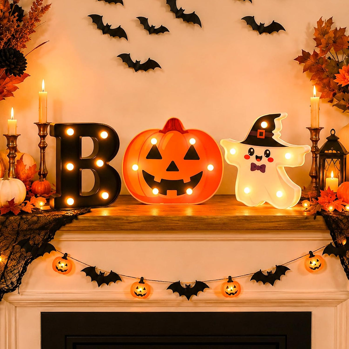 3 Pack 6.5 In Halloween Cute BOO Pumpkin Ghost Light up Letters Sign