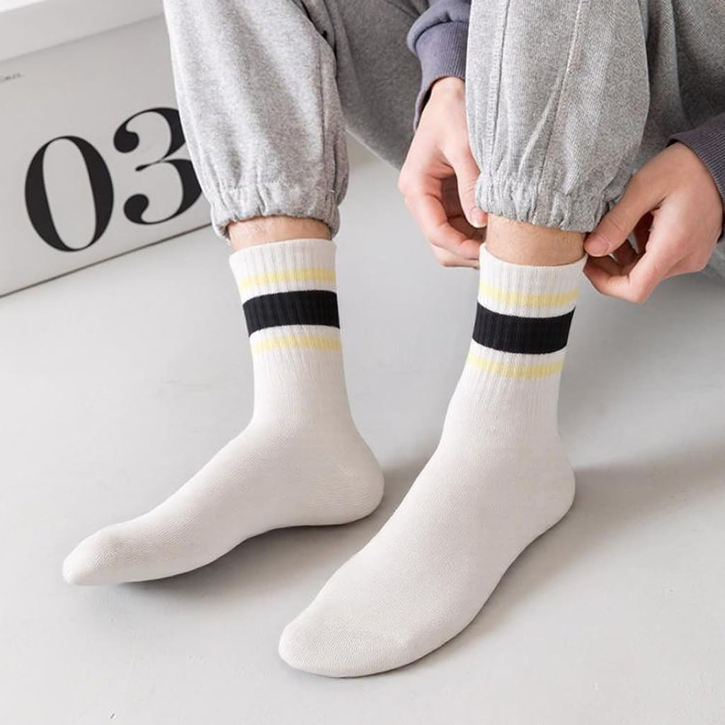 2-Pack Striped Cotton Crew Socks, Comfortable and Breathable Socks for Men and Women, Fashionable Casual and Athletic Socks