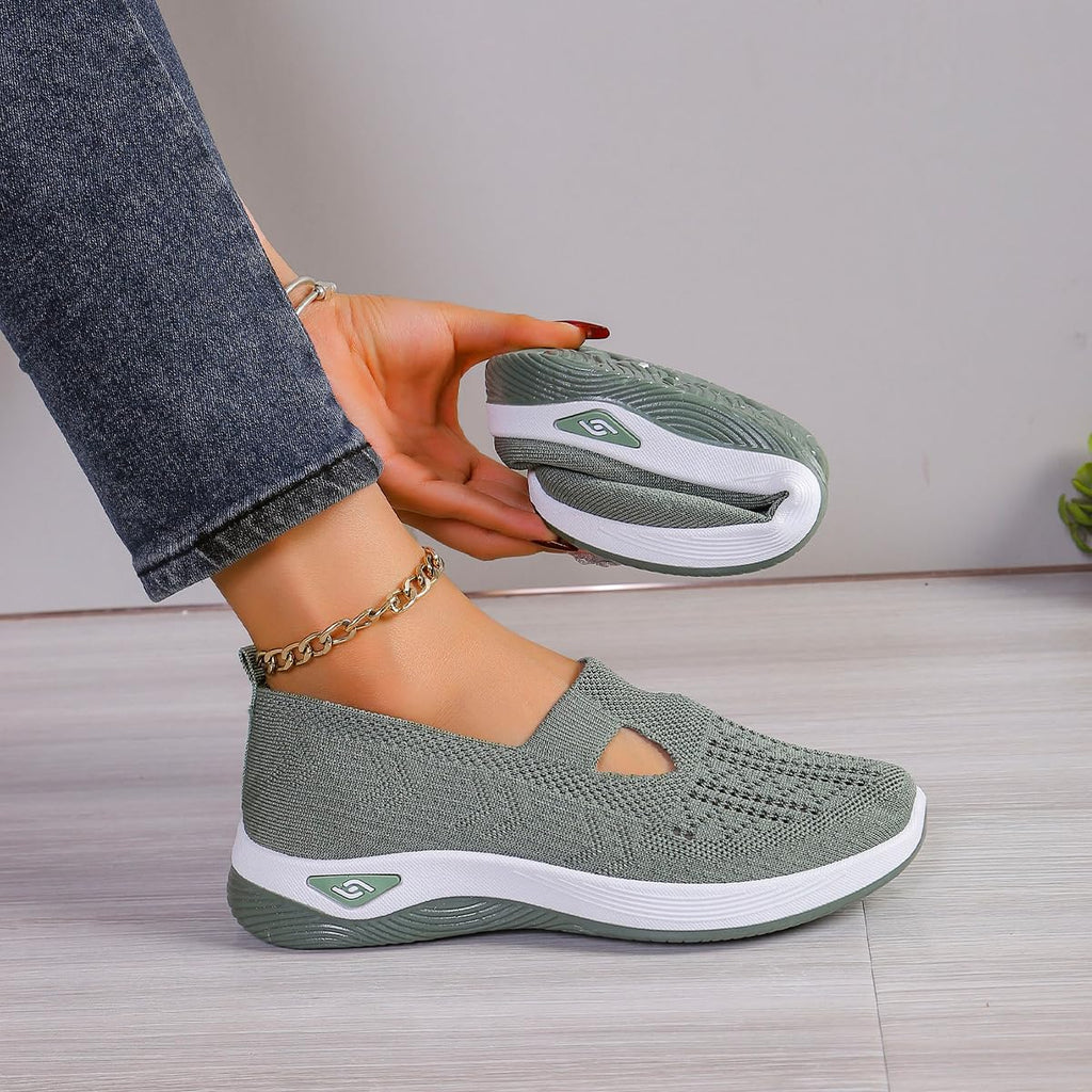 Women's Walking Shoes Comfortable Orthopedic Diabetic Shoes Soft Breathable Knitted Flats Arch Support for Indoor Outdoor