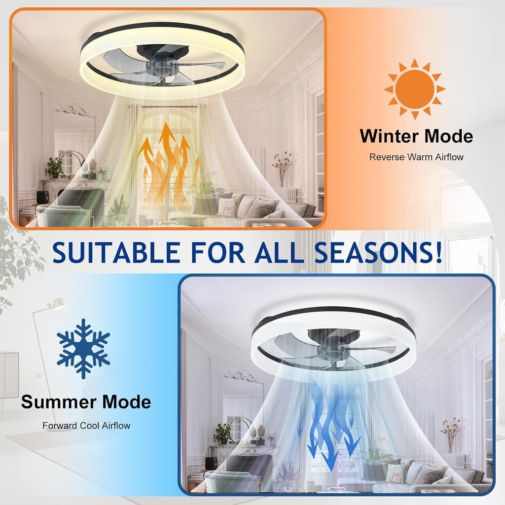 Ceiling Fan with Light 20 Inch LED Dimmable App Remote Black Depuley Bladeless