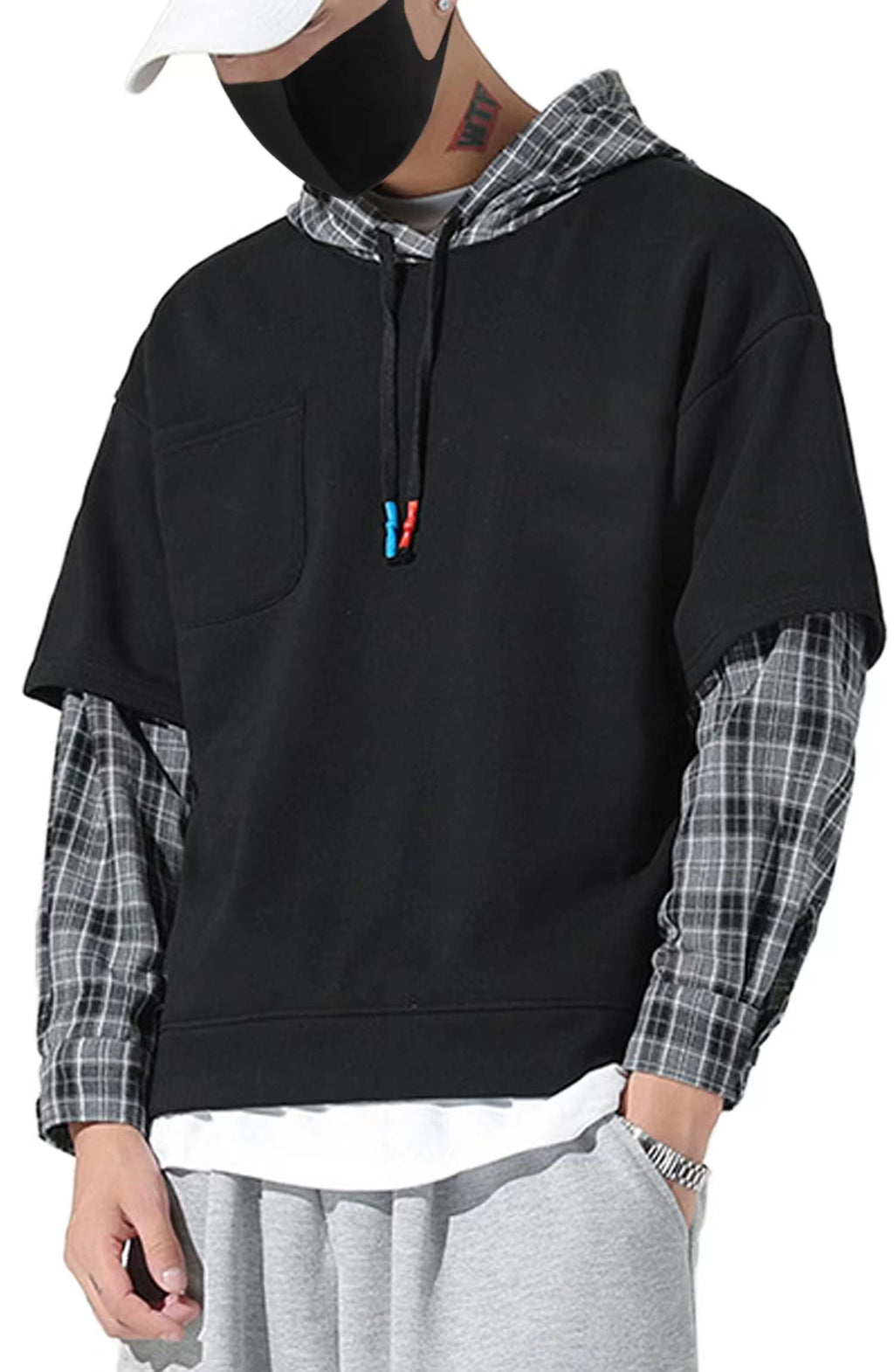 Moshtashio Men's Hoodie Colorblock Pullover Sweatshirt with Design Hip Hop