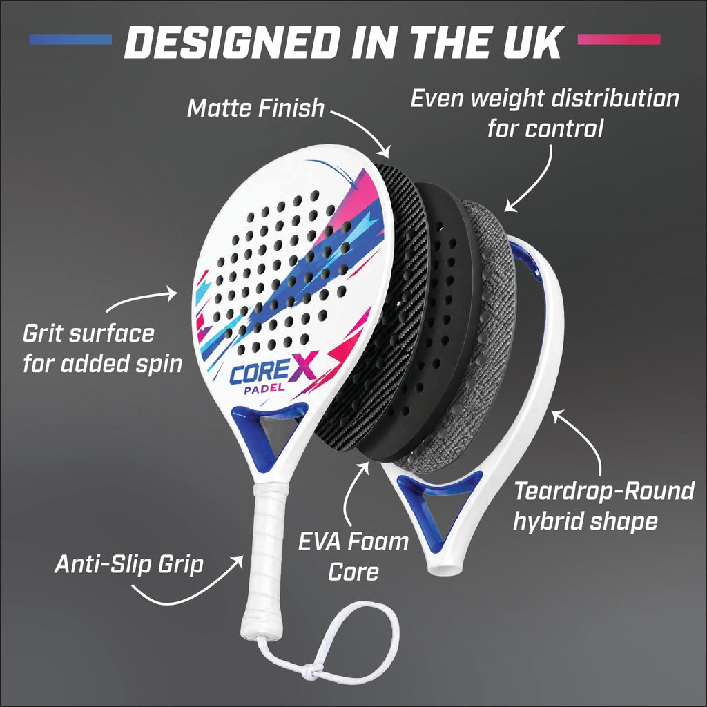 Padel Racket- Grit Spin Surface, Lightweight 360g, EVA Foam Core, Hybrid Teardrop-Round Shape for Control & Precision
