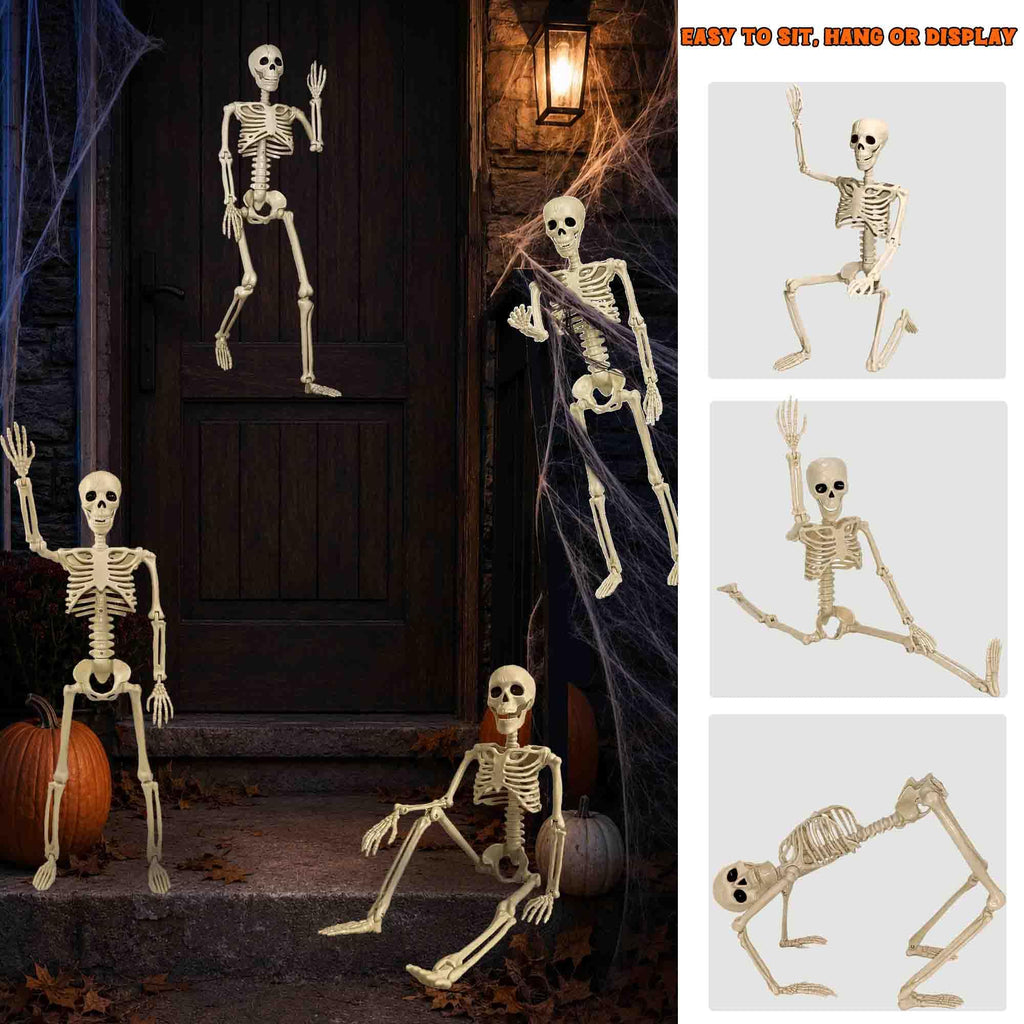 2 Pack 36"Halloween Skeleton - 3 ft Life Size Human Skeleton with Full Body Posable Joints Plastic Skeleton for Halloween Skeletons Decor Yard Patio Lawn Garden Skeleton Props Spooky Party Decoration