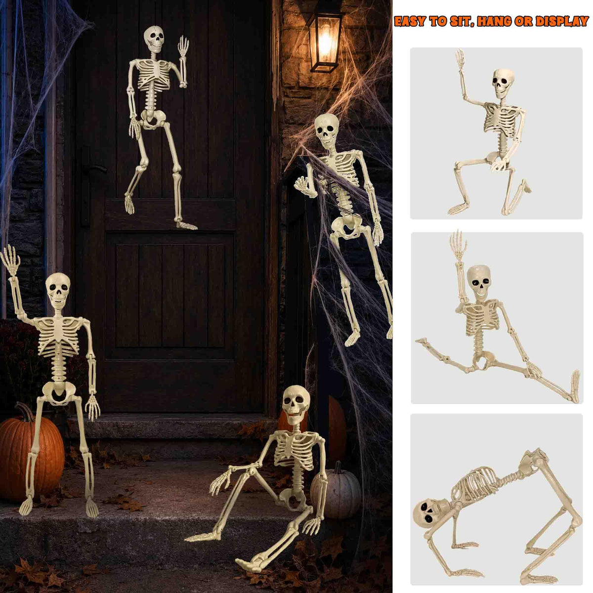 2 Pack 36"Halloween Skeleton - 3 ft Life Size Human Skeleton with Full Body Posable Joints Plastic Skeleton for Halloween Skeletons Decor Yard Patio Lawn Garden Skeleton Props Spooky Party Decoration