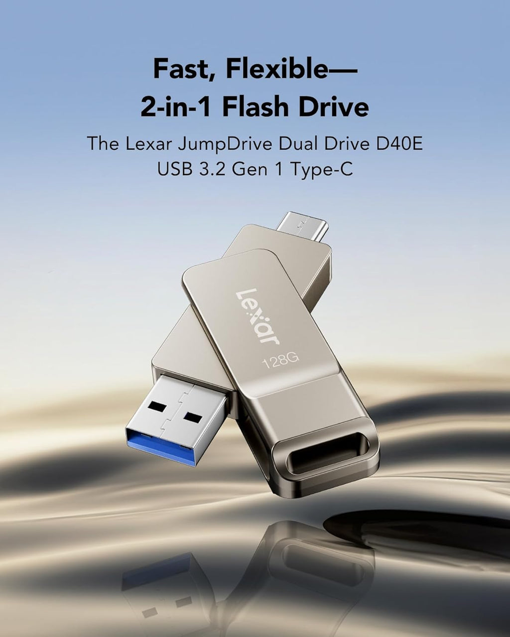 Lexar D40E 128GB Dual USB 3.2 Gen 1 Type-C Jump Drive,Champagne Silver