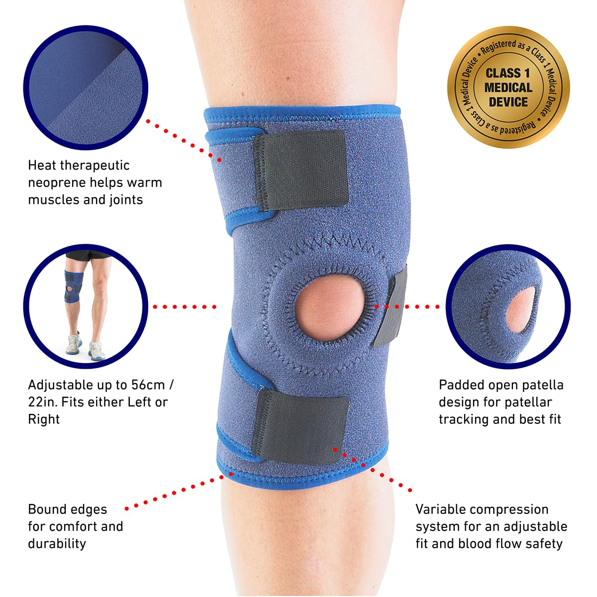 Neo-G Knee Support Open Patella Brace – Adjustable Compression – ONE SIZE