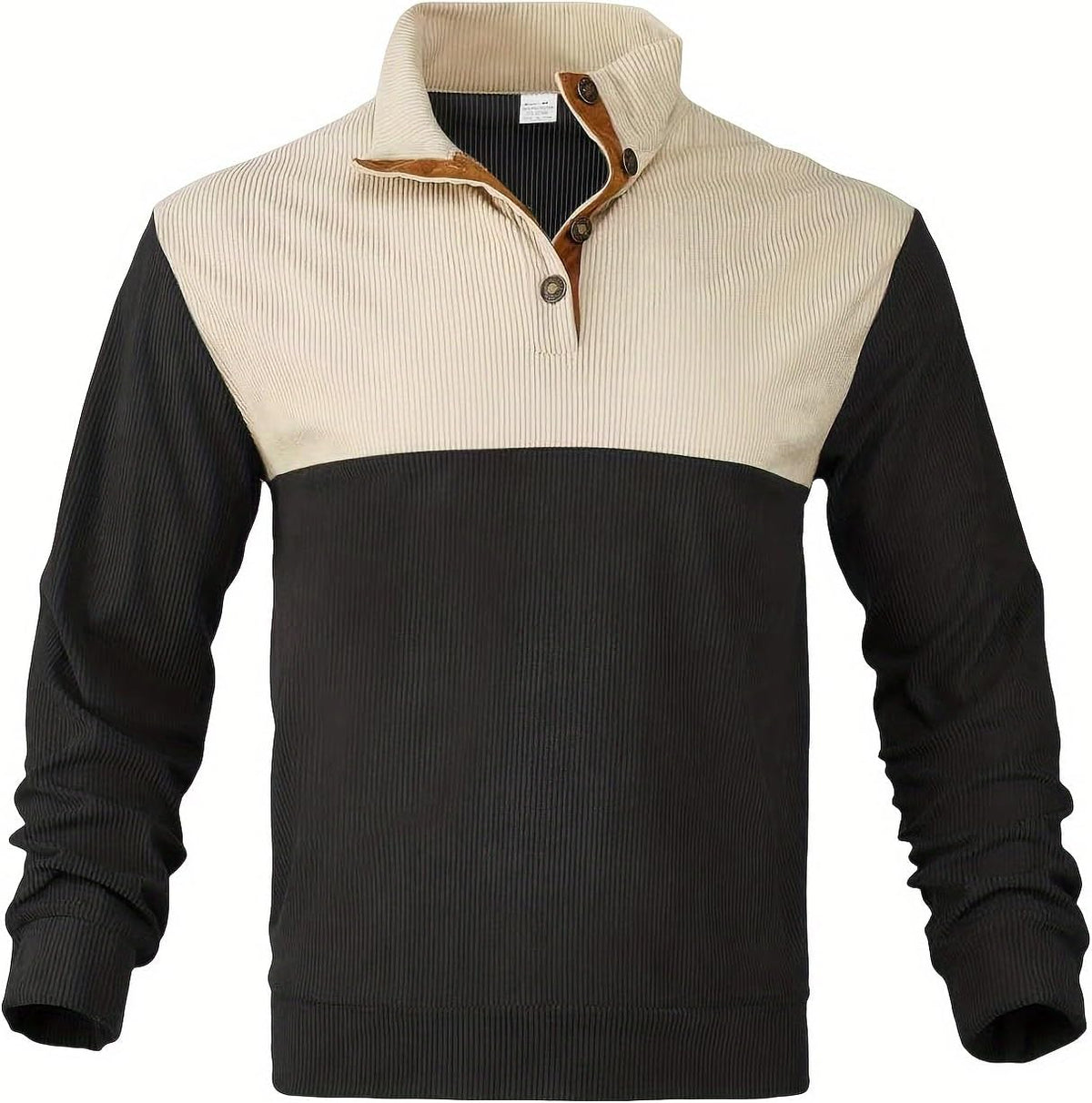 Retro Colorblock Knitted Ribbed Sweater, Neutral Tones,Men's Casual Warm Stand Collar Pullover Sweater for Fall Winter,Blue