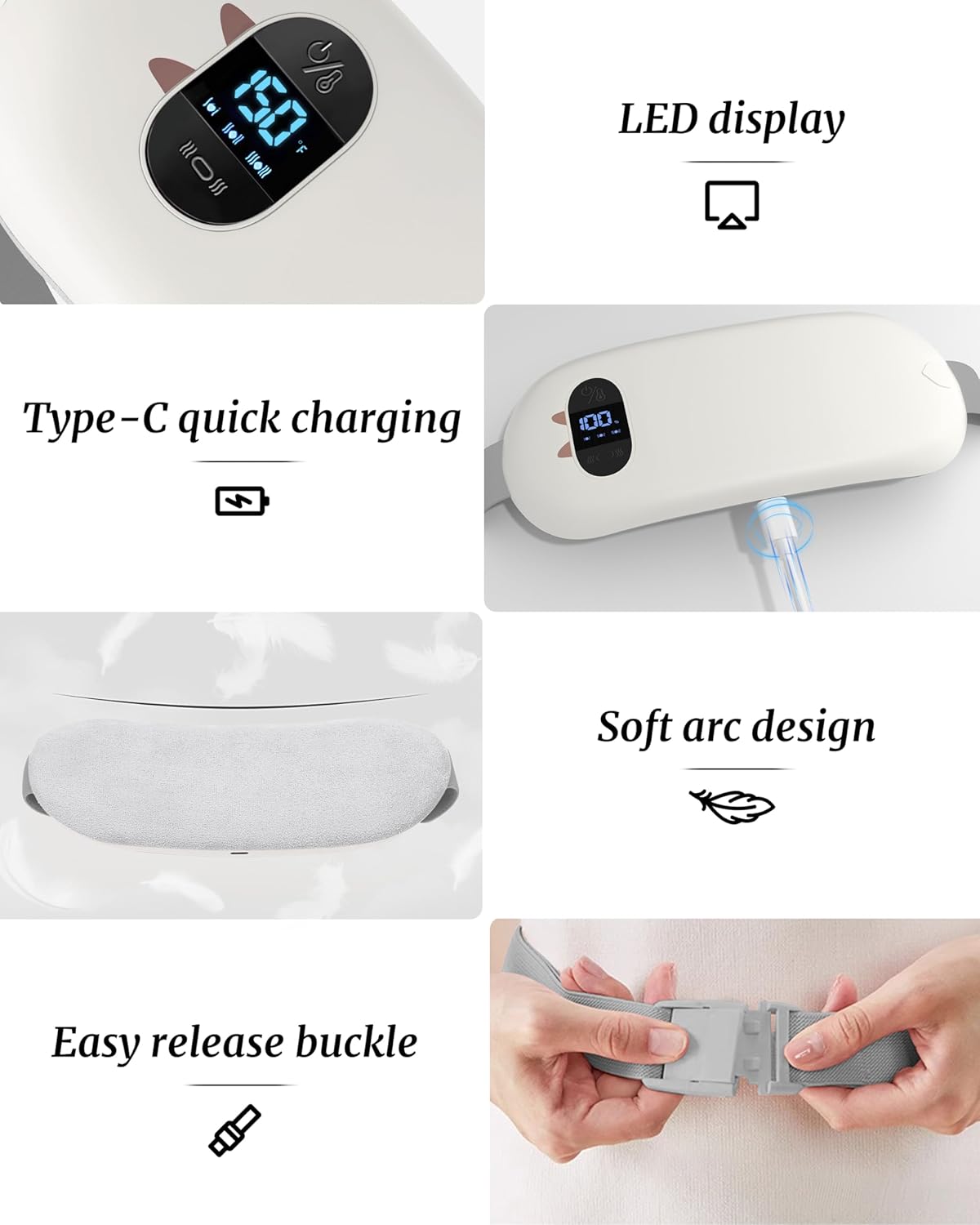 Heated Waist Belt 6 Heat Massage Modes Rechargeable USB Warm Wrap (Used)
