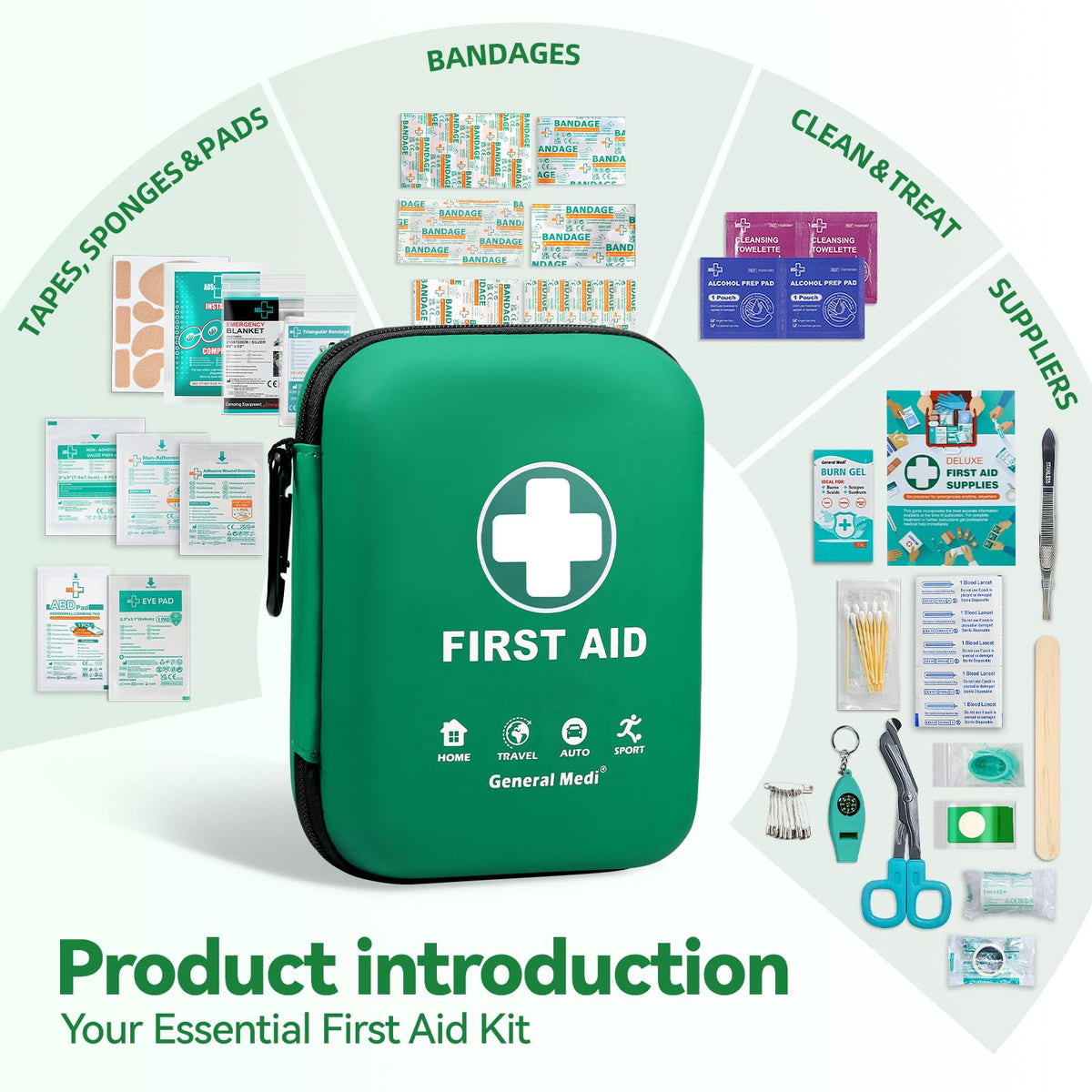 First Aid Kit - 170 Pieces Hard Case and Lightweight - Includes Instant Cold Pack,Emergency Blanket for Travel, Home, Office, Vehicle