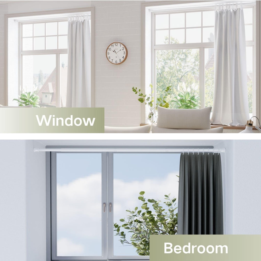 Telescopic Curtain Rod 110-200cm No Drill Tension Pole White Adjustable Shower Rod