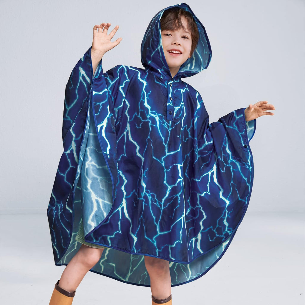 WAWSAM Kids Rain Poncho Waterproof Boys Girls Portable Raincoat Rain Jacket Lightweight Rainwear