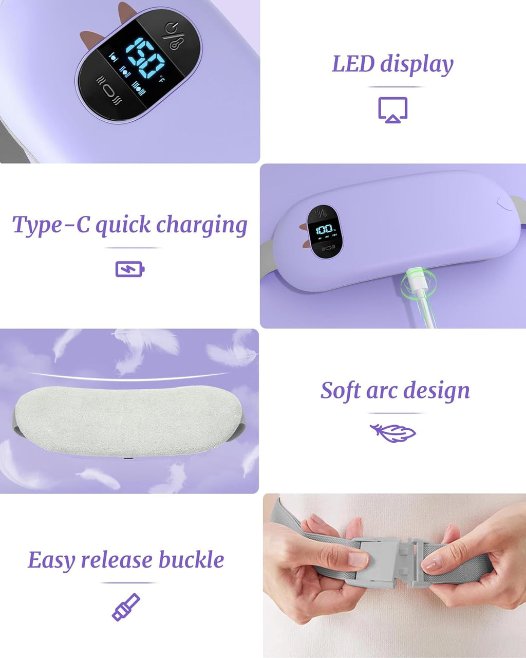 Heated Waist Belt 6 Heat Massage Modes Rechargeable USB Warm Wrap