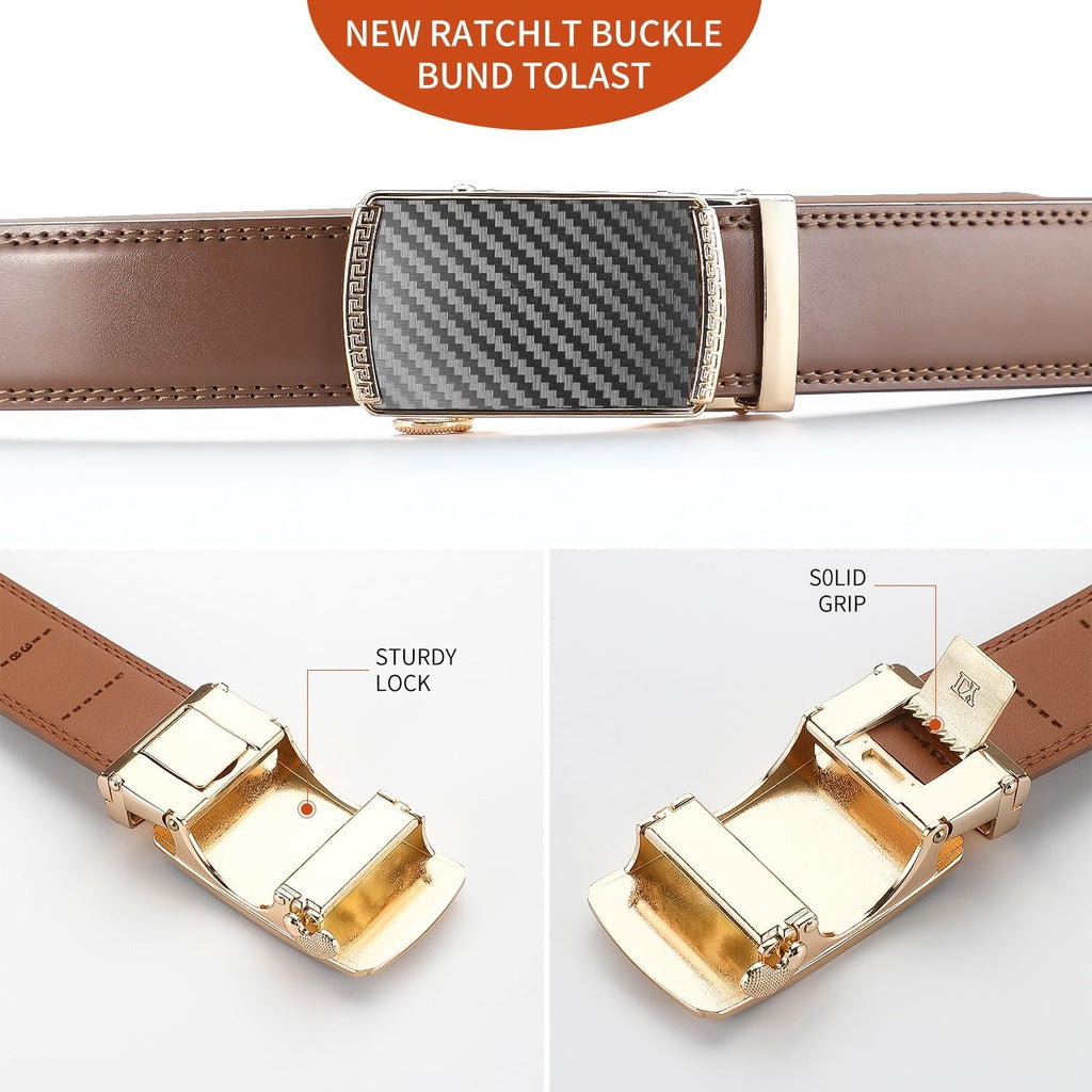 Men's Adjustable Leather Belt Strap & Zinc Alloy Automatic Ratchet Buckle, Customizable for Business Casual & Formal Wear