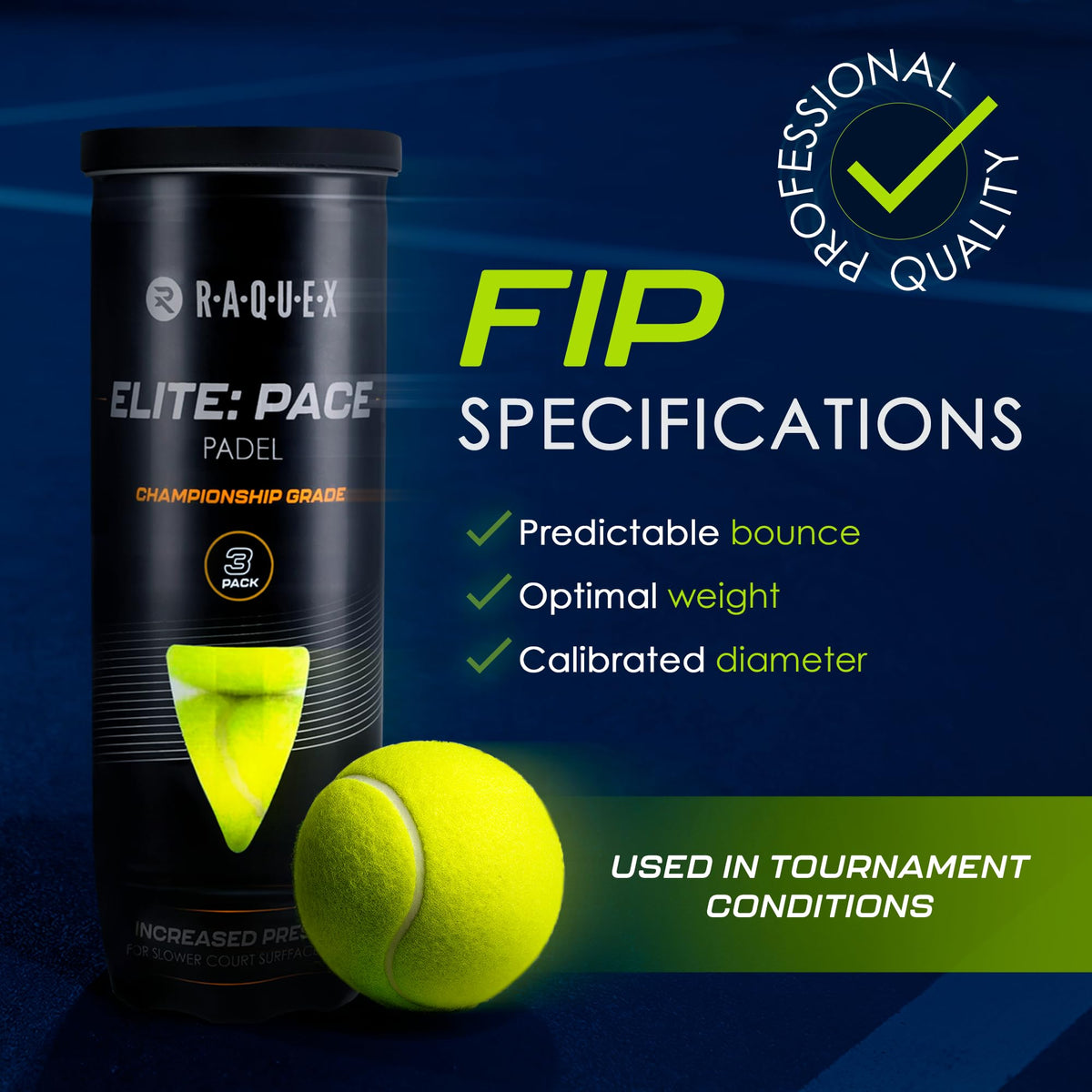 Raquex Elite Padel Balls - Standard or Pace - FIP Approved, 3 to 120 Balls