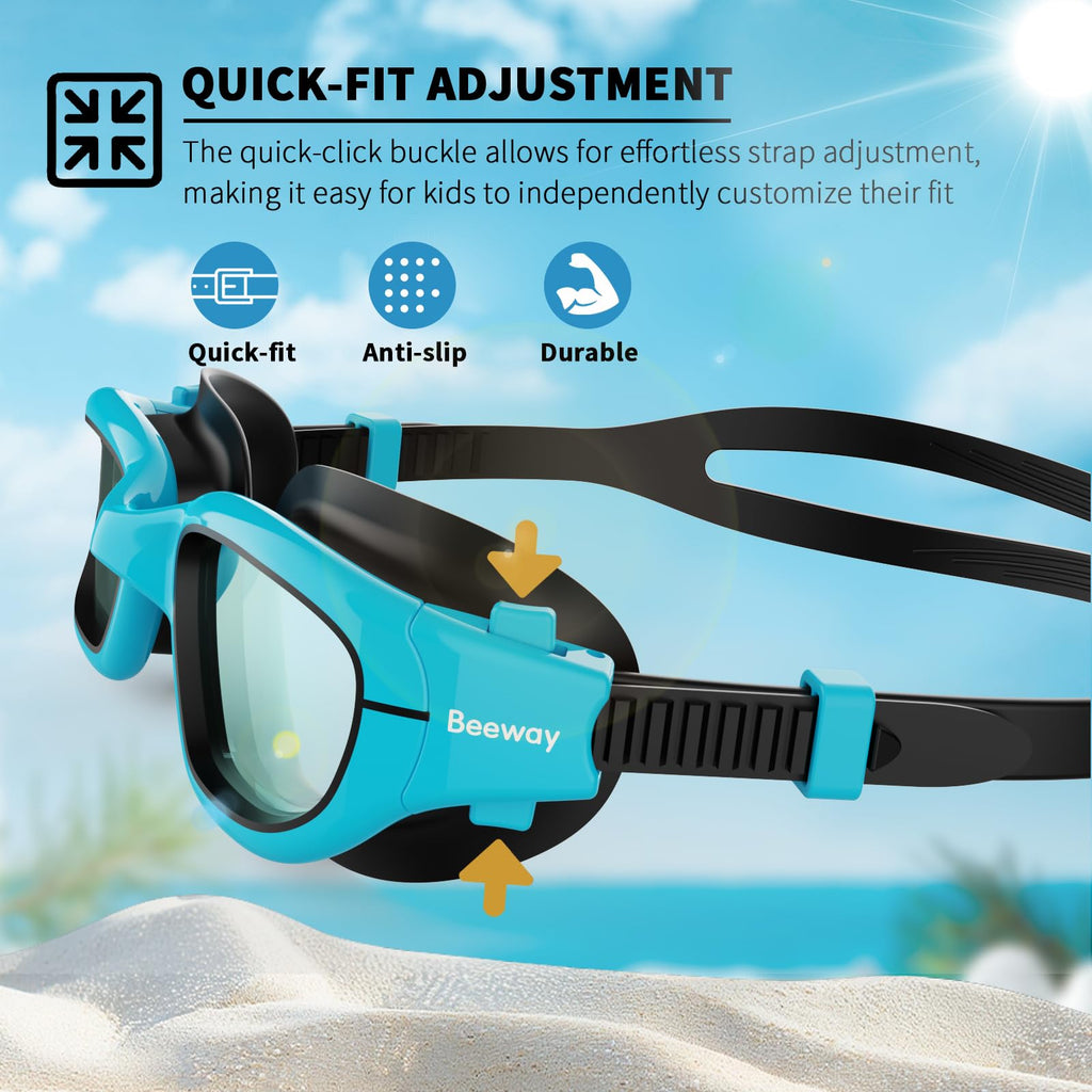 BEEWAY Kids Swimming Goggles for Boys Girls Age 6-14 Anti Fog & Leak Proof