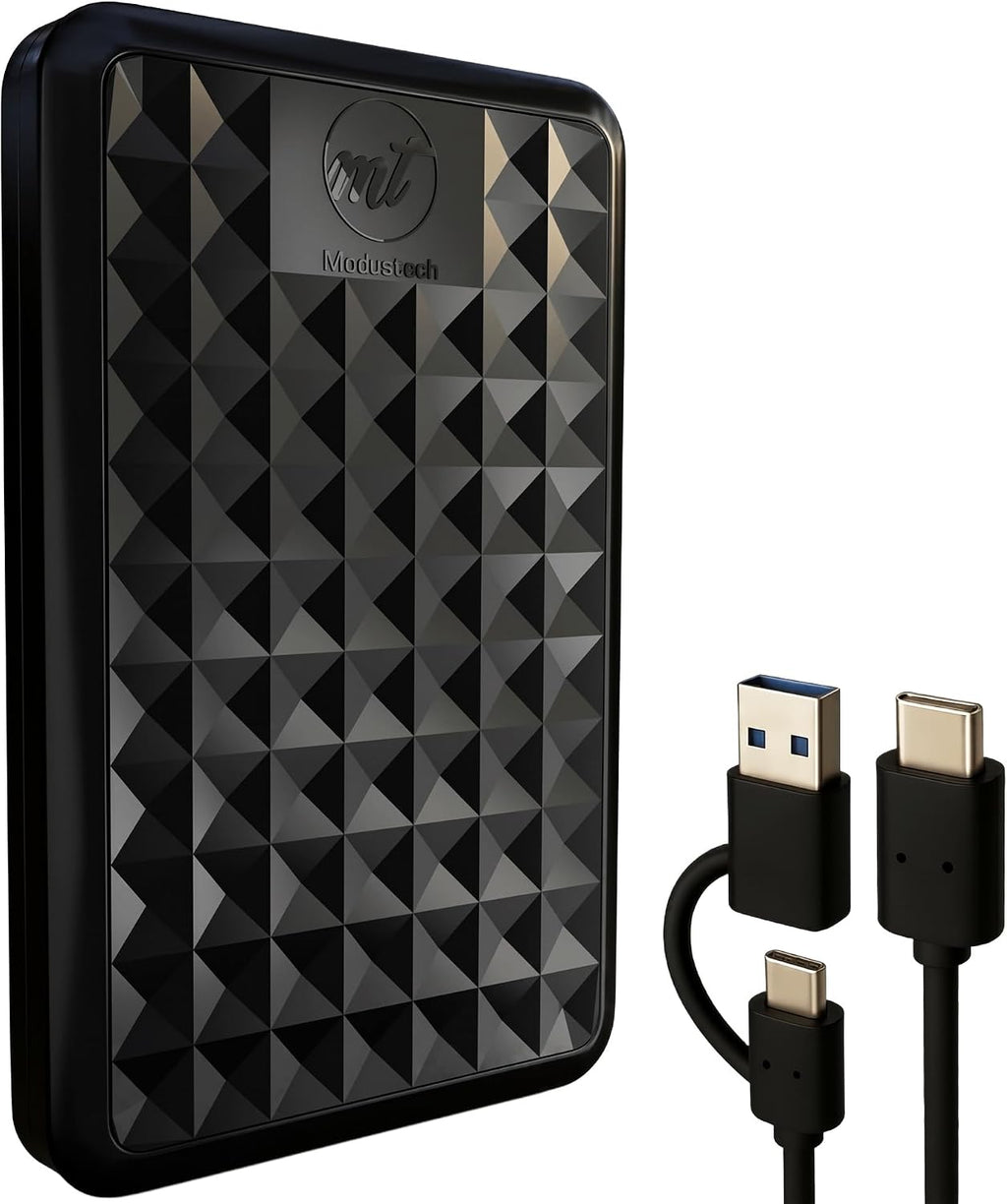 ModusTech Facet 1TB External Hard Drive Portable USB-C/USB 3.1 — Ultraslim HDD for Backup, Gaming, PC, Mac, Laptop, PS4, Xbox, Smart TV (Black)