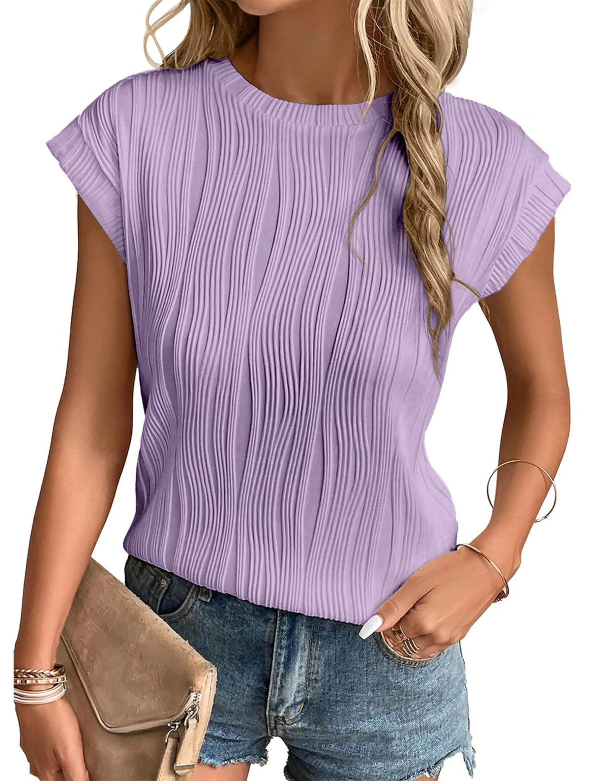 Gemulate Short Sleeve Tops Casual T Shirts Round Neck Blouse