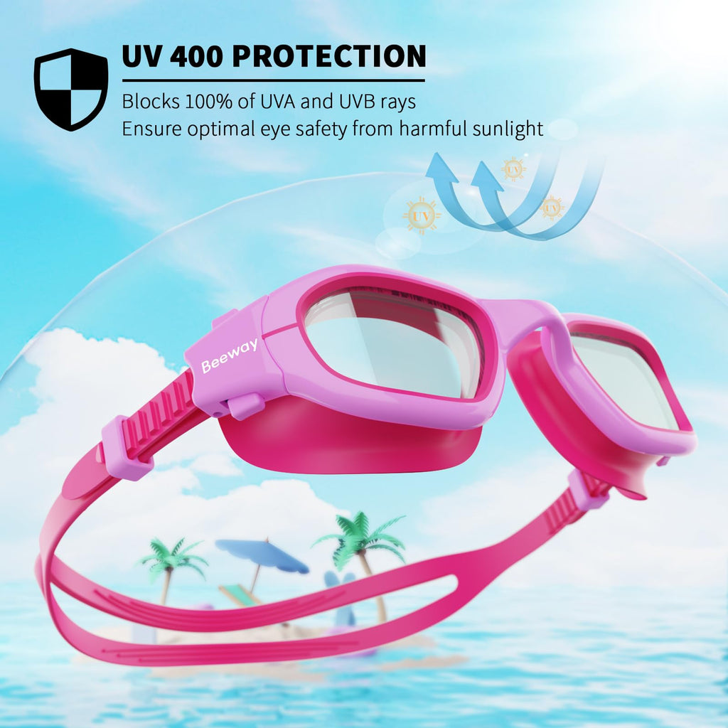 BEEWAY Kids Swimming Goggles for Boys Girls Age 6-14 Anti Fog & Leak Proof