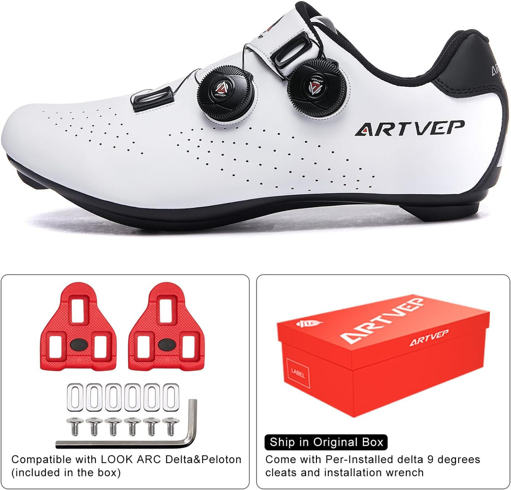Mens Cycling Shoes Women Road Bikes MTB Shoes Compatible with Look SPD SPD-SL Delta Cleats Compatible with Peloton Shoes Indoor/Outdoor