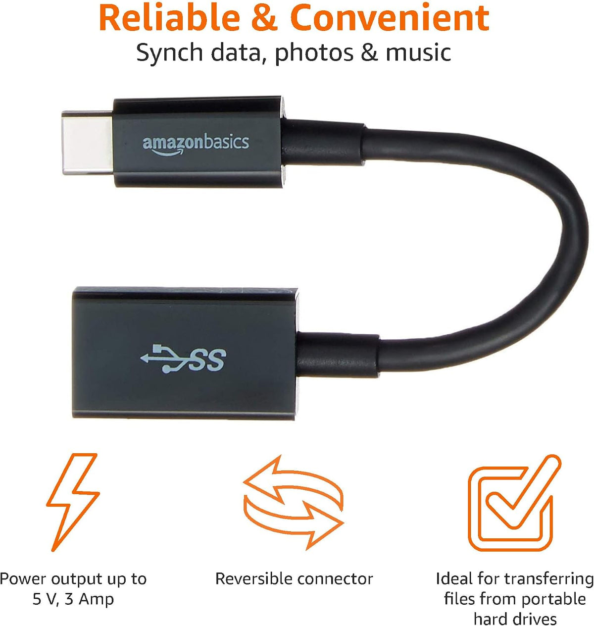 Amazon Basics USB-C (Male) to USB-A (Female) Adapter Cable Converter, USB 3.1 Gen 1, 5Gbps High-Speed, USB-IF Certified, for Laptops, Tablets, Phones (iPhone 16/15), Black
