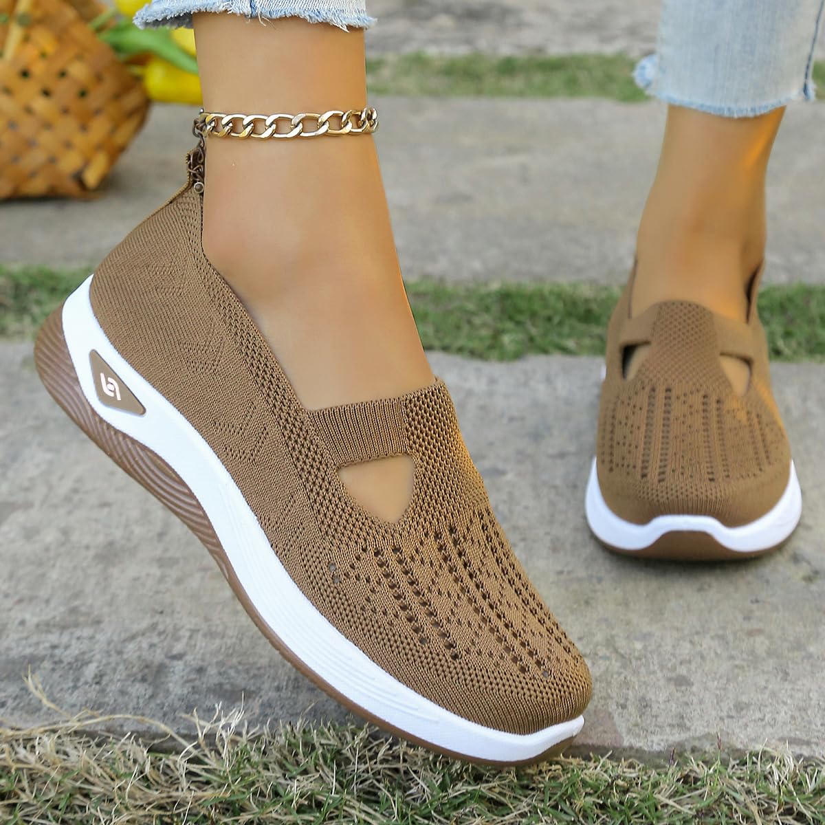 Women's Walking Shoes Comfortable Orthopedic Diabetic Shoes Soft Breathable Knitted Flats Arch Support for Indoor Outdoor