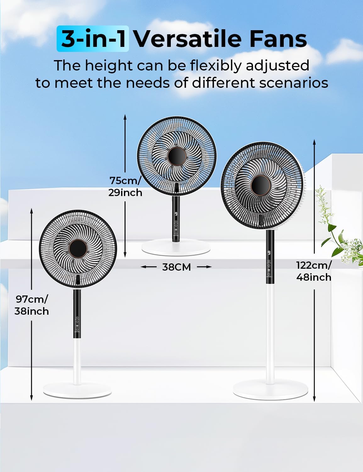 Pedestal Fan 16 Inch 9 Speed Remote 90° Oscillation Timer Adjustable Height Home