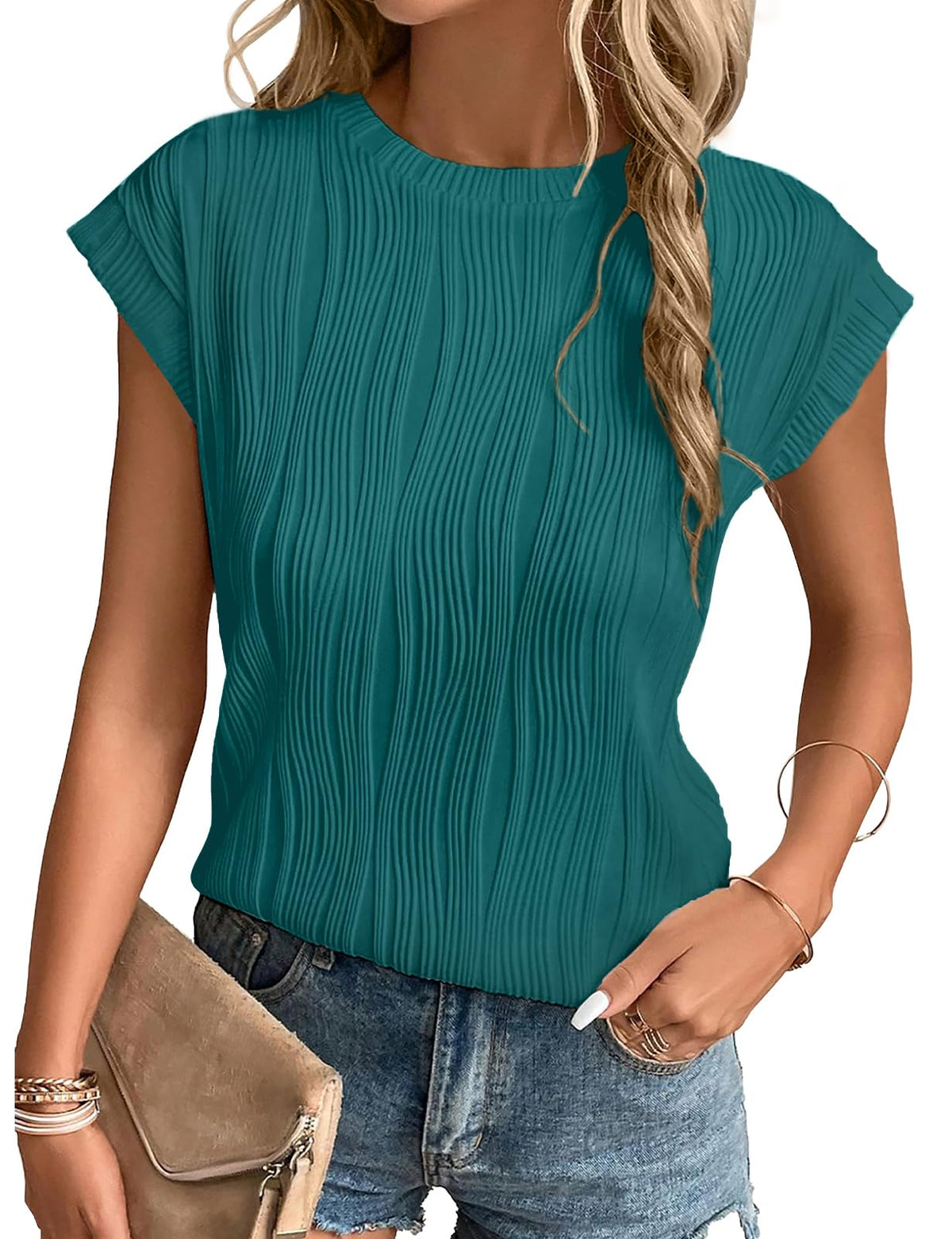 Gemulate Short Sleeve Tops Casual T Shirts Round Neck Blouse
