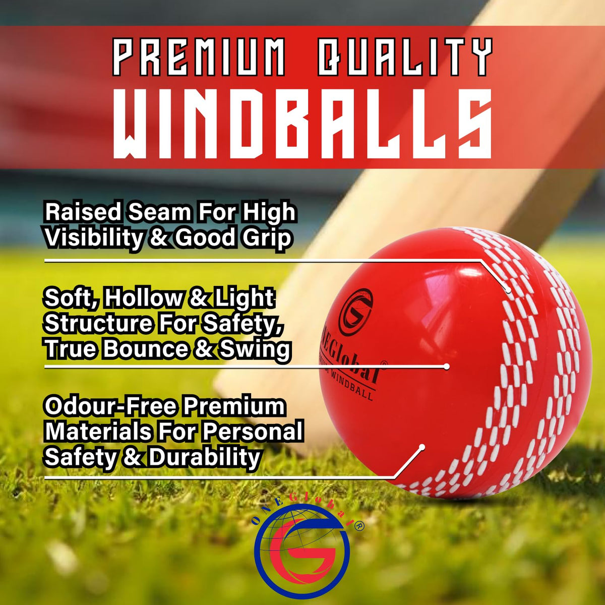 Premium Windball Soft Cricket Ball with Colour Seam | Wind Ball for Outdoor & Indoor Practice, Coaching, Garden & Beach Games