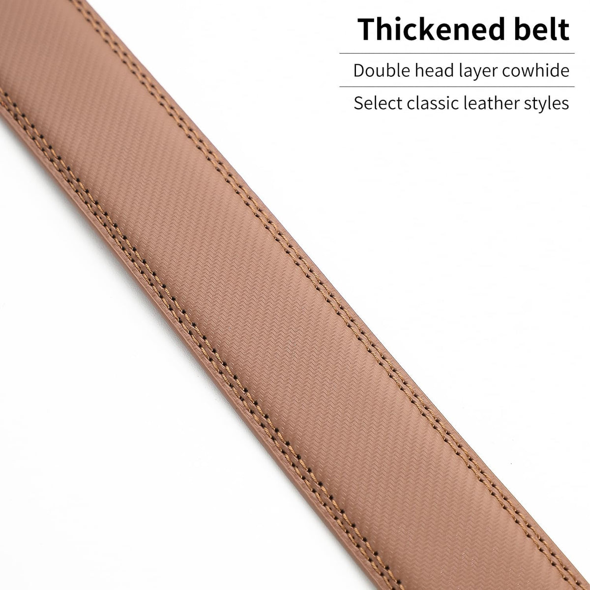 Men's Adjustable Leather Belt Strap & Zinc Alloy Automatic Ratchet Buckle, Customizable for Business Casual & Formal Wear