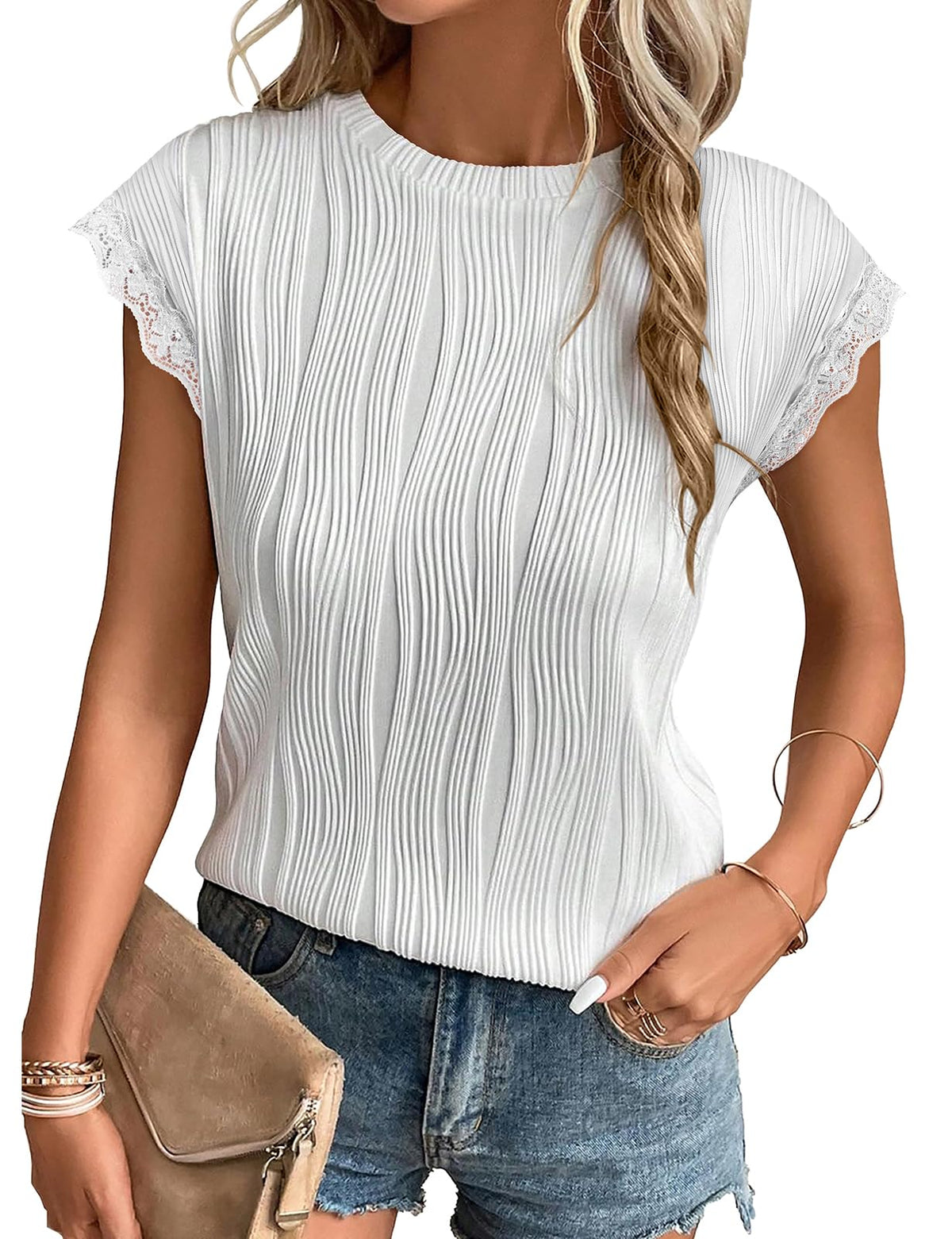 Gemulate Short Sleeve Tops Casual T Shirts Round Neck Blouse