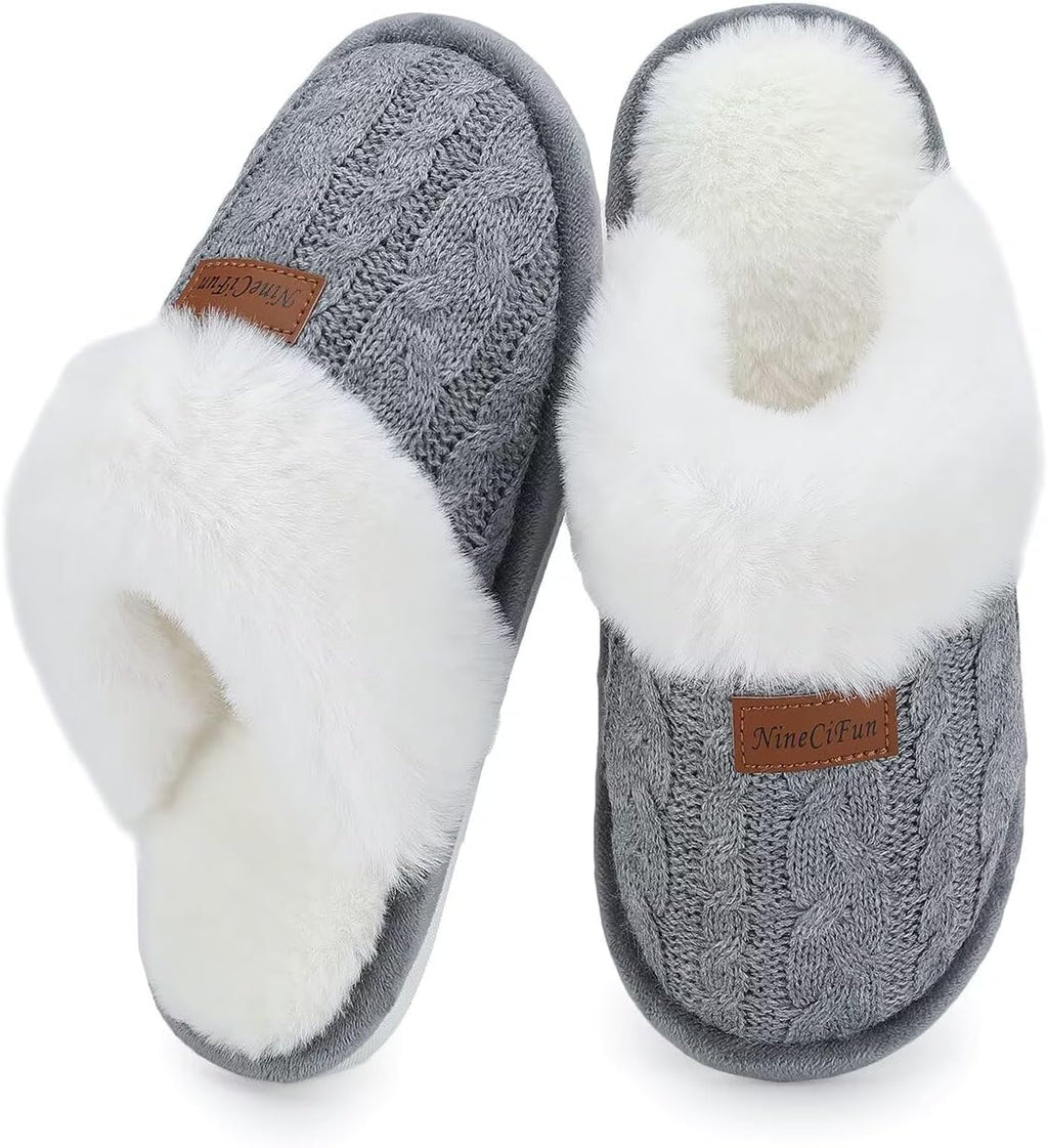 Women's Fuzzy Memory Foam Cozy House Slippers with Soft Faux Fur Lining