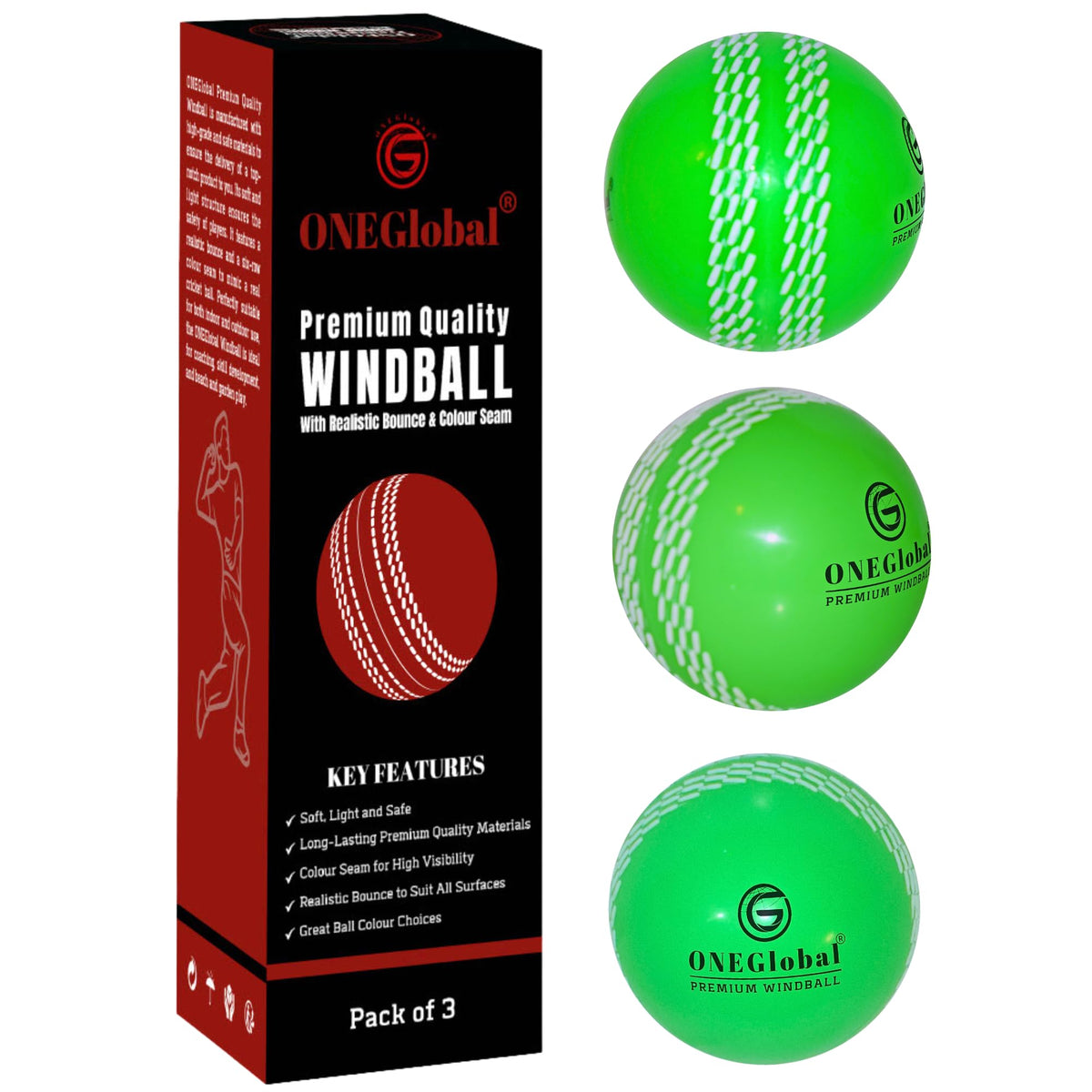 Premium Windball Soft Cricket Ball with Colour Seam | Wind Ball for Outdoor & Indoor Practice, Coaching, Garden & Beach Games