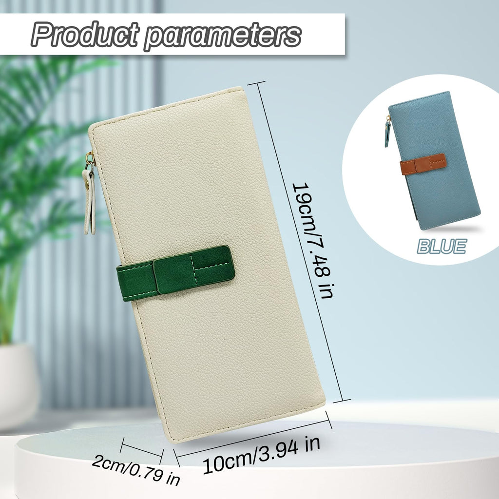 Women Wallet, PU Material Long Wallets for Women, Multiple Compartments Women Credit Card Holder with Zipper, Fashionable Slim Women Wallet for Travelling, Dating, Shopping, Blue, 7.4 x 3.9 x 0.7