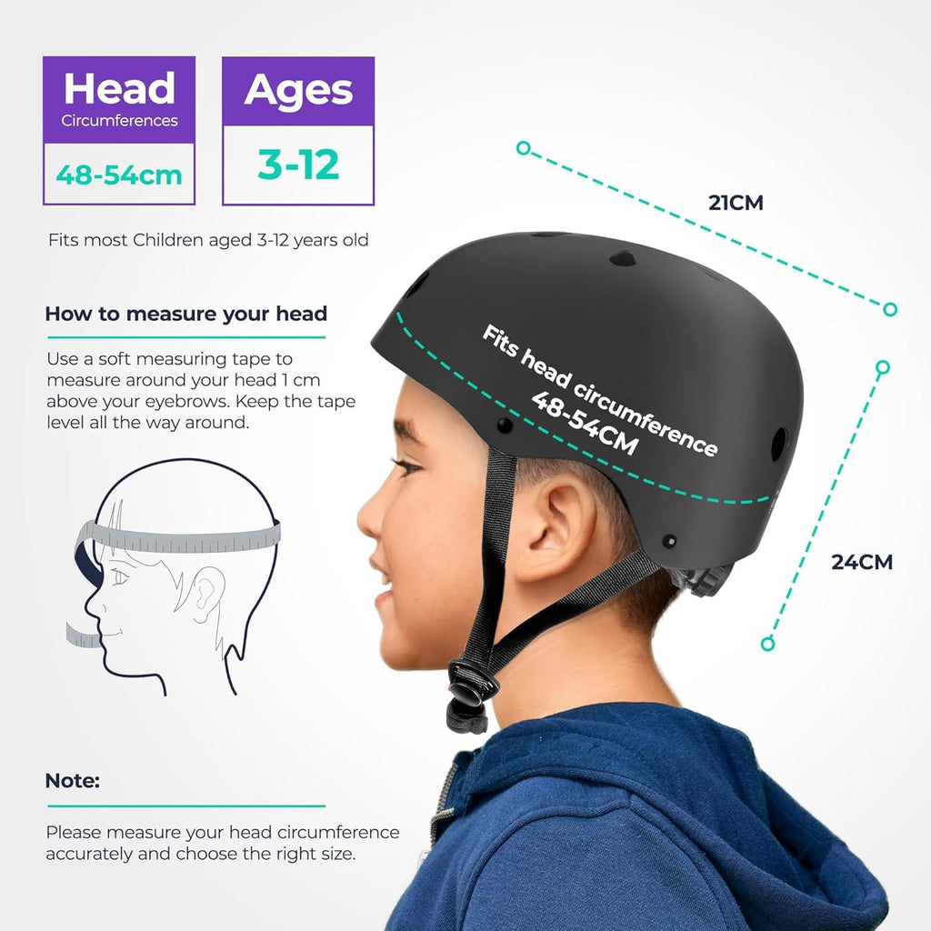 Niftii Bike Helmet & Pads Set for Kids - Cycling Skateboard Ages 3-15