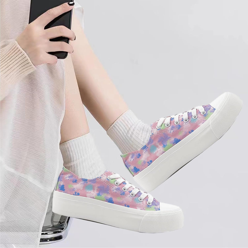 Ladies Canvas Shoes Women Platform Trainers Lace Up Pumps Plimsolls Fashion Sneakers Low Top Casual Canvas Tennis Shoes for Women