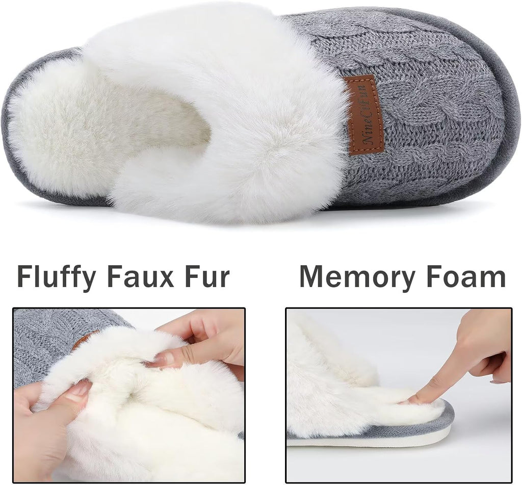 Women's Fuzzy Memory Foam Cozy House Slippers with Soft Faux Fur Lining