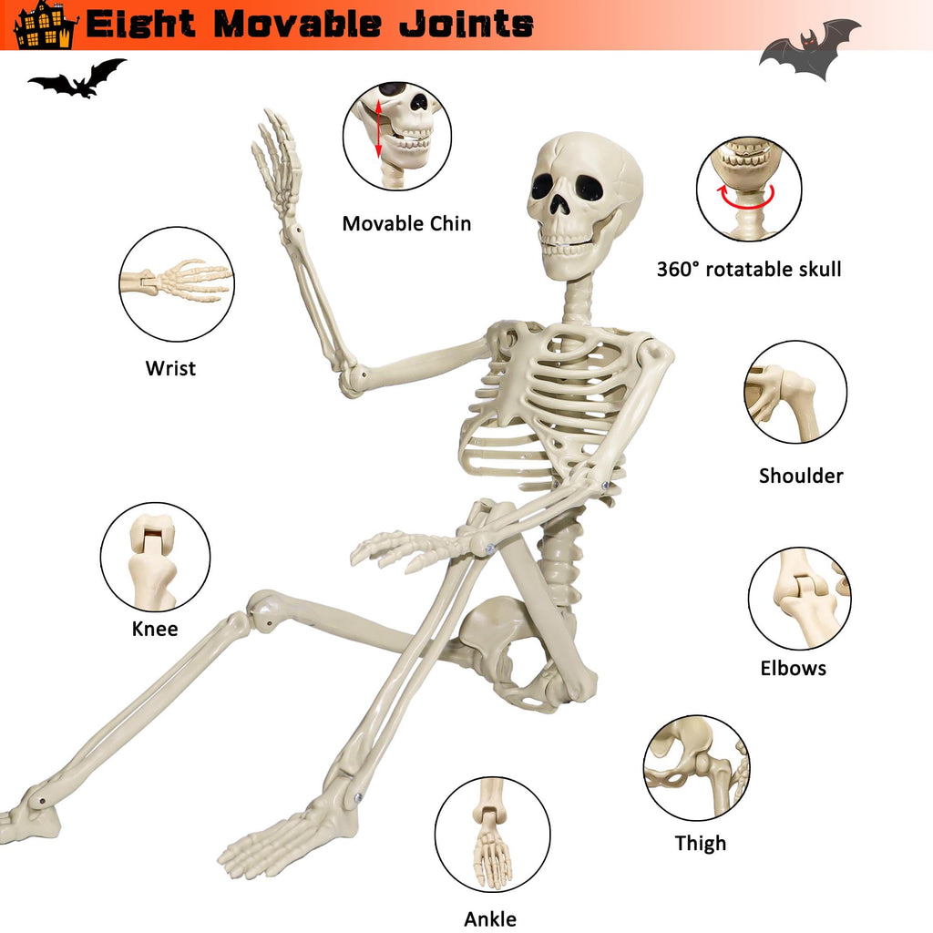 2 Pack 36"Halloween Skeleton - 3 ft Life Size Human Skeleton with Full Body Posable Joints Plastic Skeleton for Halloween Skeletons Decor Yard Patio Lawn Garden Skeleton Props Spooky Party Decoration