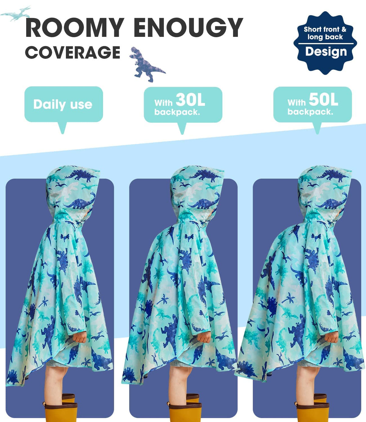 WAWSAM Kids Rain Poncho Waterproof Boys Girls Portable Raincoat Rain Jacket Lightweight Rainwear
