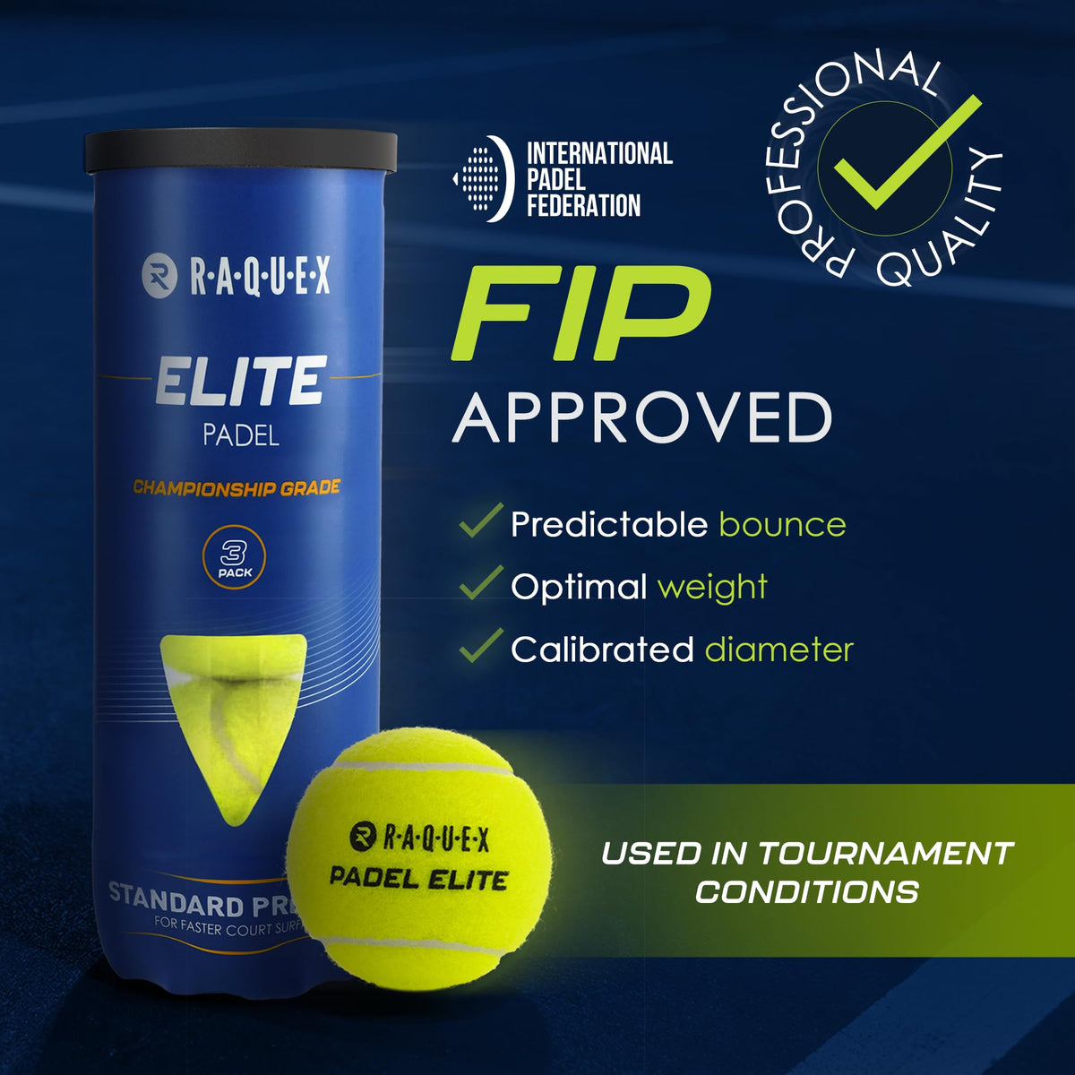 Raquex Elite Padel Balls - Standard or Pace - FIP Approved, 3 to 120 Balls