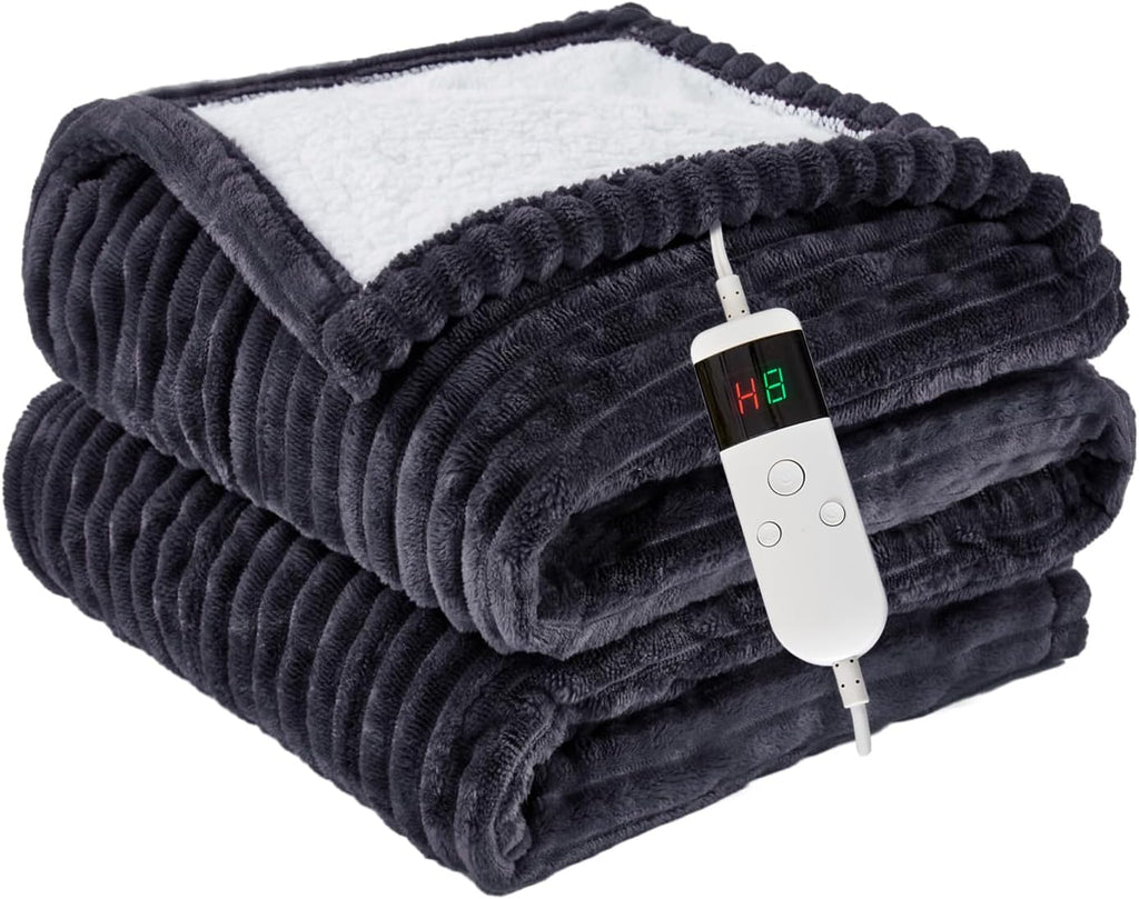 Heated Blanket Throw 130×160cm Electric Blanket, 10 Heating Settings, 1-8h Timer overheat Protection, Machine Washable, Flannel & Sherpa Full Body Warming, Electric Throw Blanket for Sofa