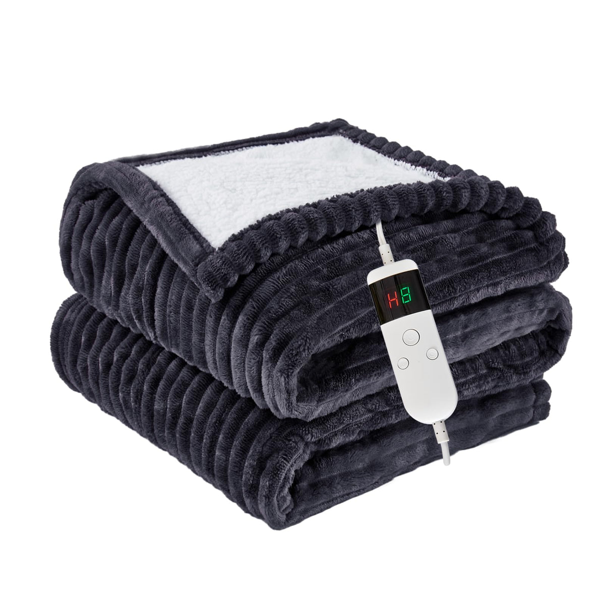 Heated Blanket Throw 130×160cm Electric Blanket, 10 Heating Settings, 1-8h Timer overheat Protection, Machine Washable, Flannel & Sherpa Full Body Warming, Electric Throw Blanket for Sofa