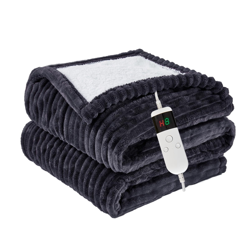 Heated Blanket Throw 130×160cm Electric Blanket, 10 Heating Settings, 1-8h Timer overheat Protection, Machine Washable, Flannel & Sherpa Full Body Warming, Electric Throw Blanket for Sofa