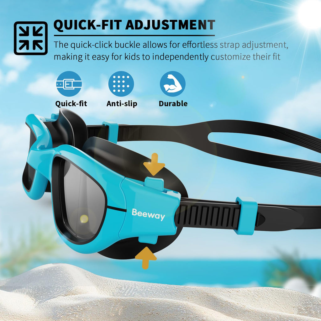 BEEWAY Kids Swimming Goggles for Boys Girls Age 6-14 Anti Fog & Leak Proof