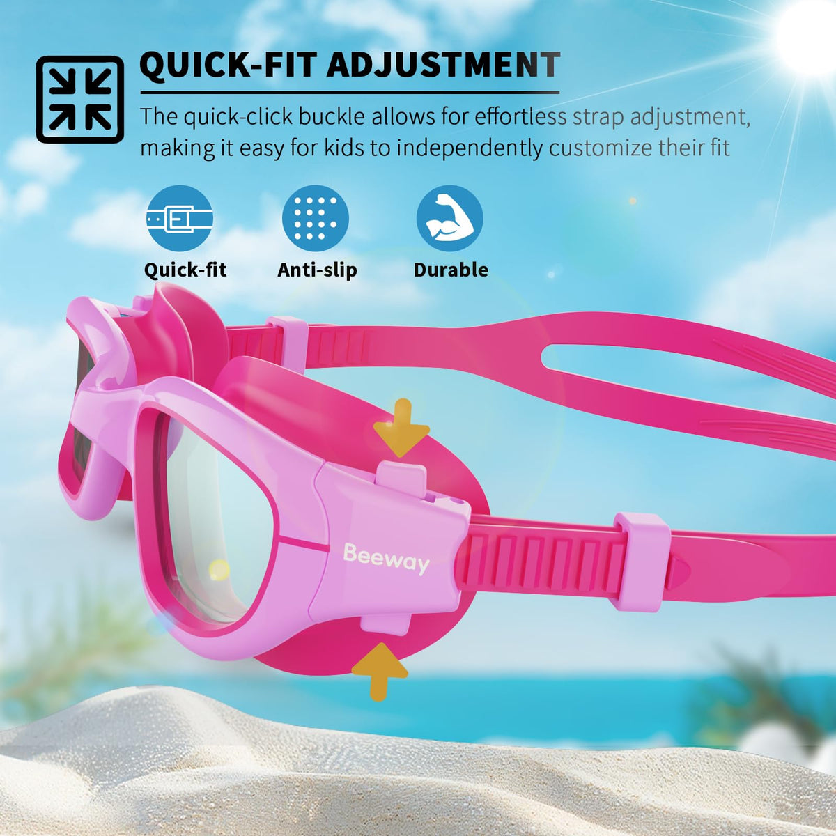 BEEWAY Kids Swimming Goggles for Boys Girls Age 6-14 Anti Fog & Leak Proof